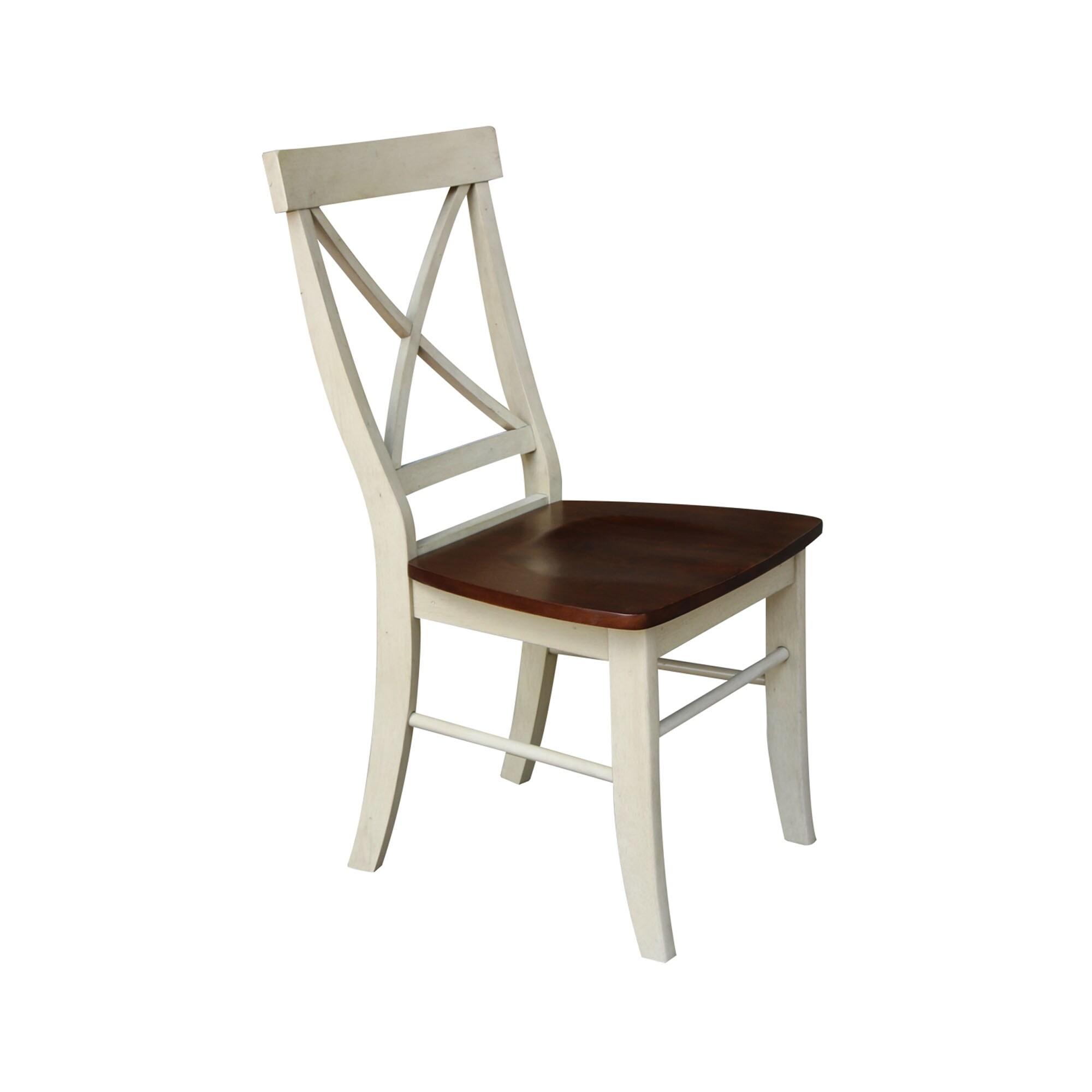 Set of 2 X Back Chairs with Solid Wood Seats Antiqued Almond/Espresso - International Concepts: Hardwood High Back Dining Furniture