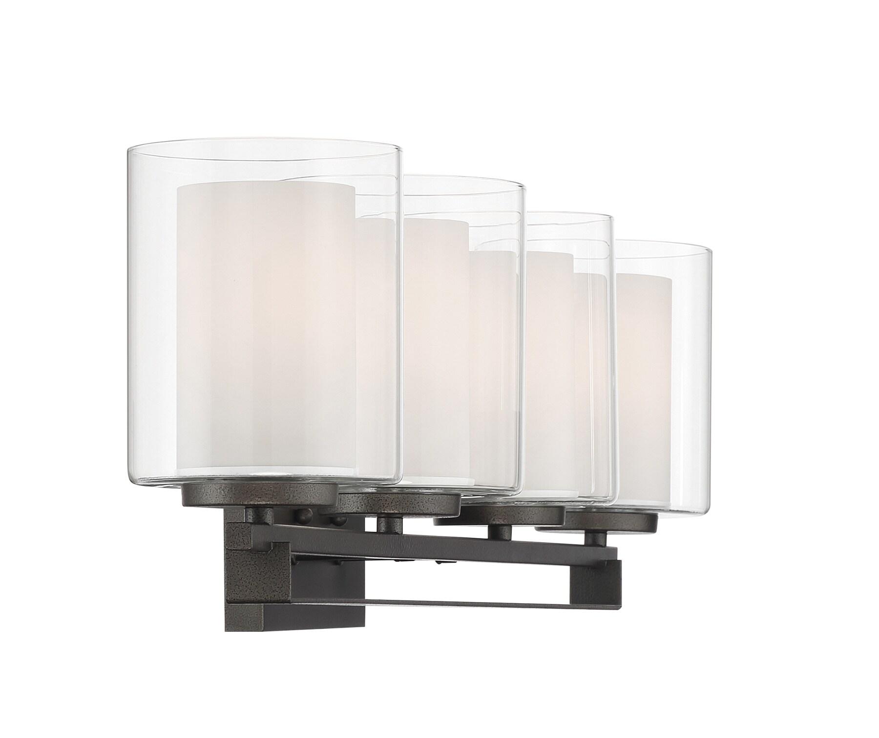 Minka Lavery Industrial Wall Light Smoked Iron Hardwired 32 1/2" 4-Light Fixture White Inner Clear Outer Glass Shade for Bathroom