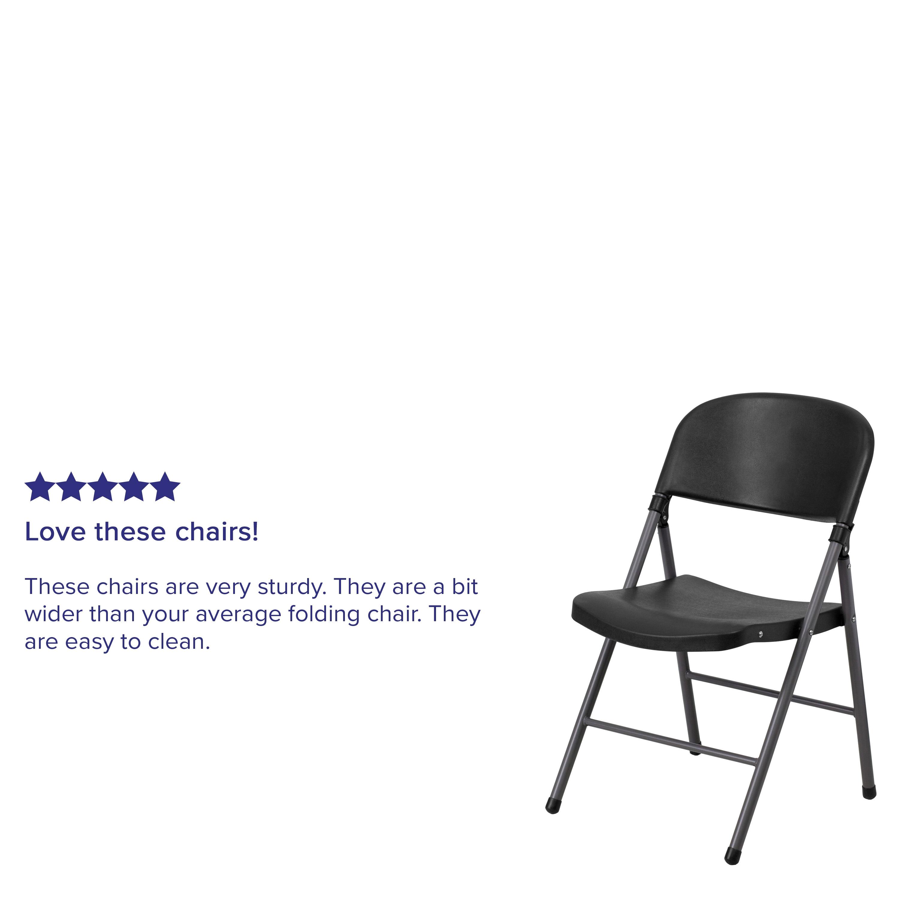 Flash Furniture HERCULES Series 330 lb. Capacity Black Plastic Folding Chair with Charcoal Frame