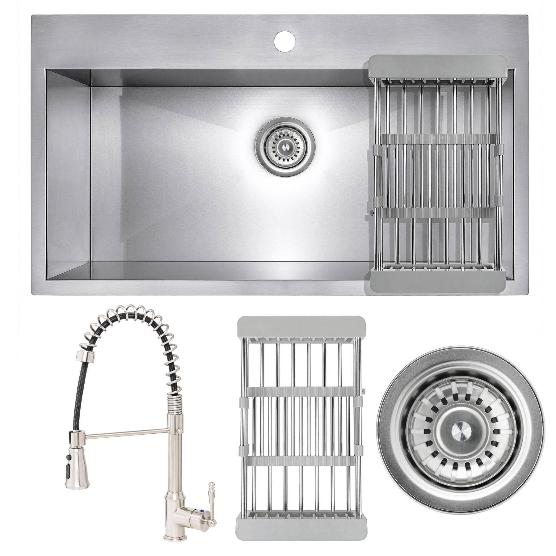 32" L x 18" W Drop-In Kitchen Sink with Faucet