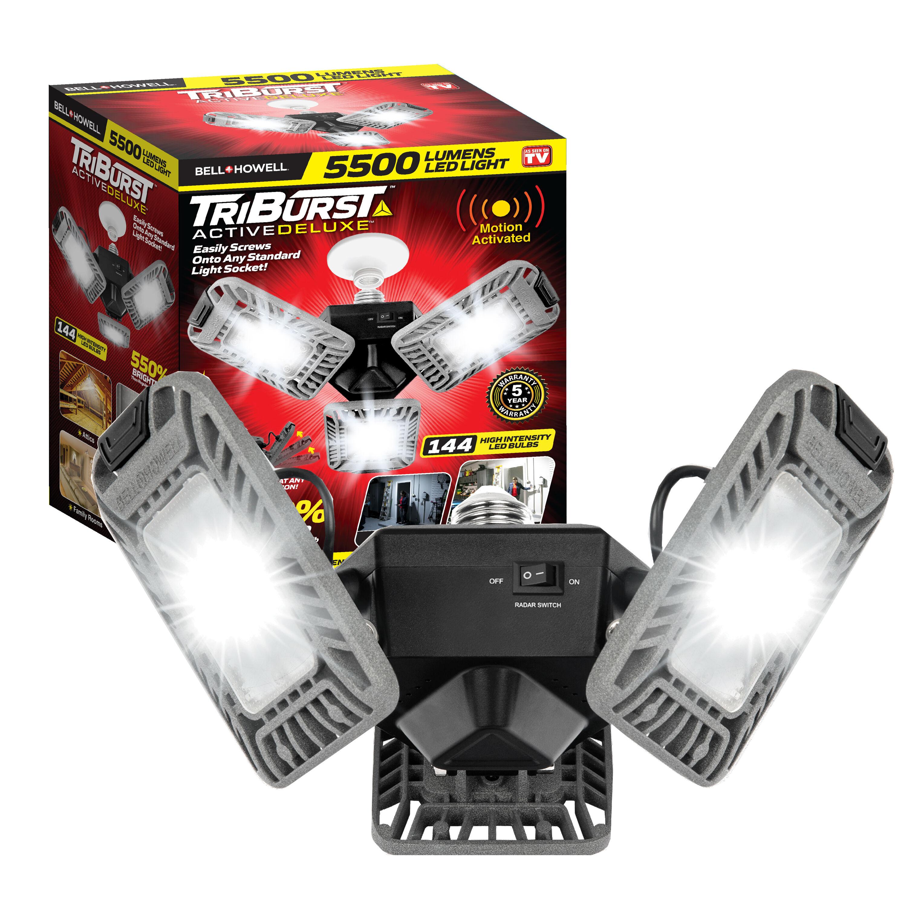 Bell + Howell TriBurst Garage Light 144 LED Bulb 5500 Lumens Ceiling Socket Motion Sensor 4000K 60W