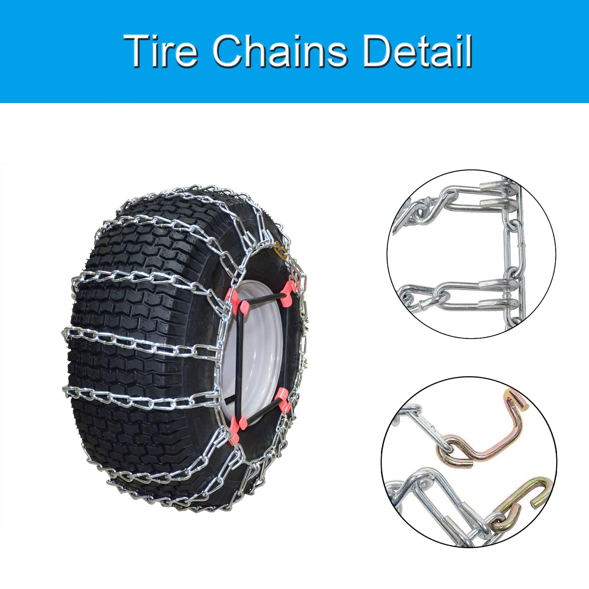 OakTen Set of 2 Tire Chains with Tensioners for Lawn & Garden Tractors Mowers, 2-Link, Fits for Tire Size 22x8x10 22x8x12