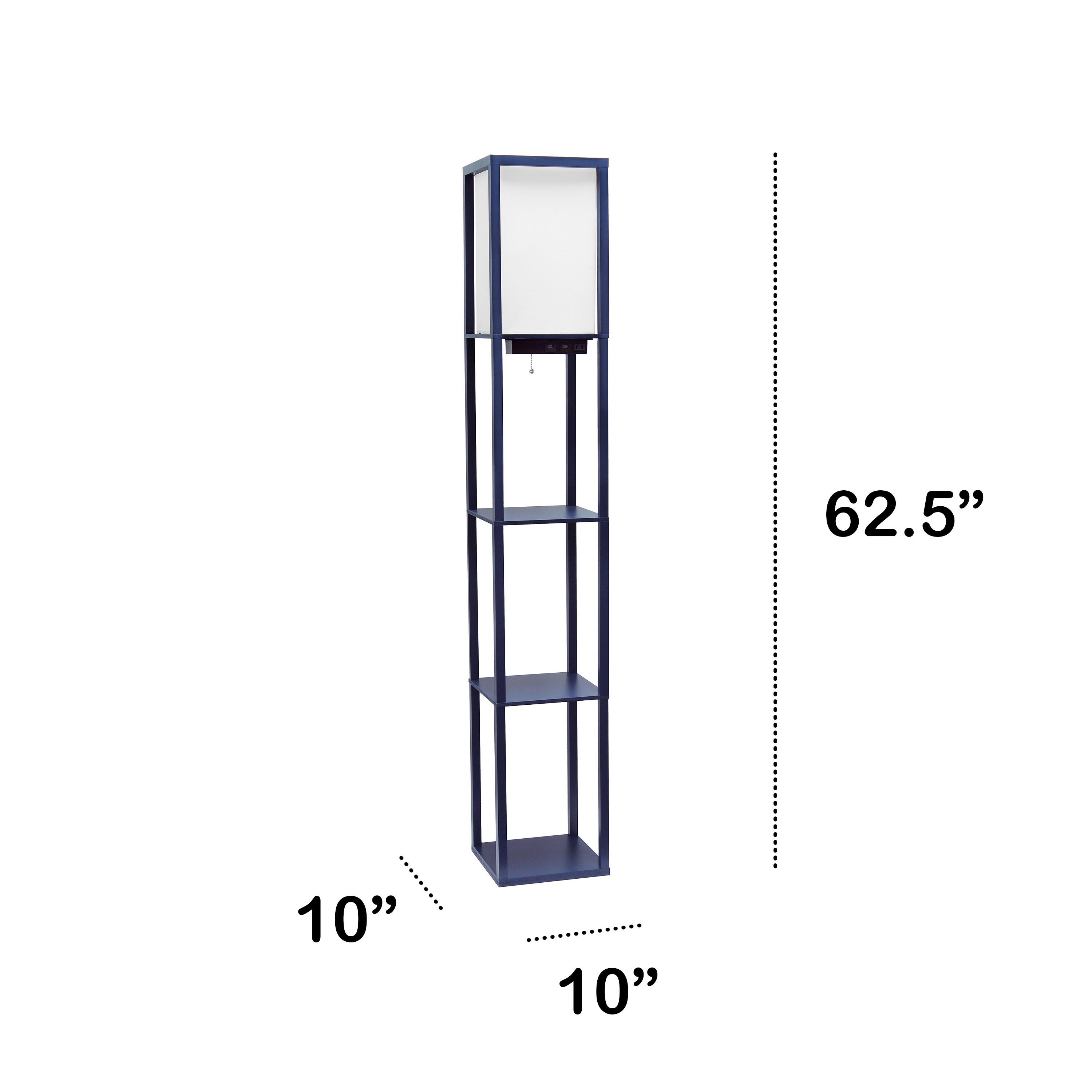Creekwood Home Classix 62.5" 3-Tier Storage Floor Lamp with Charging Ports and Outlet Navy Blue