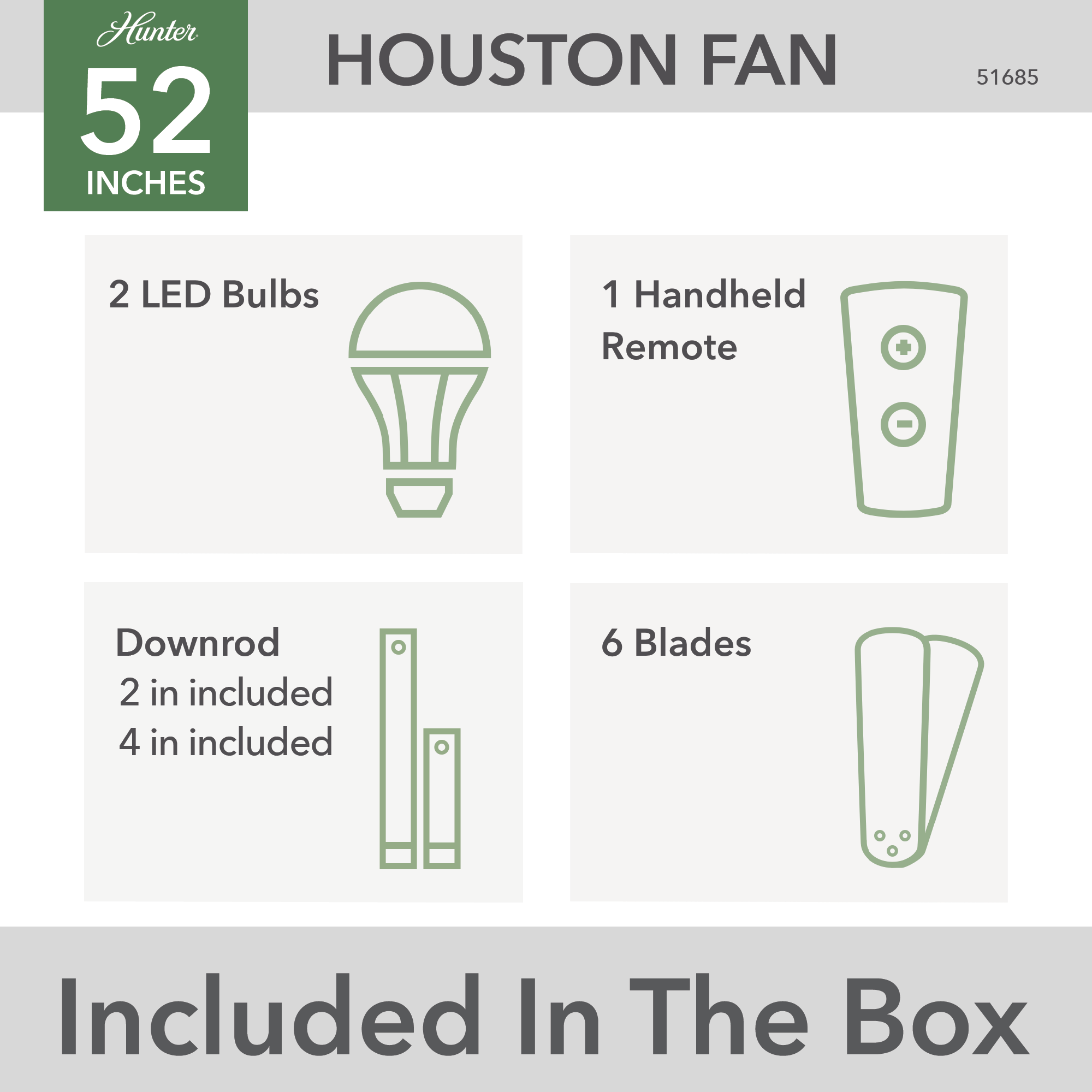52" Houston 6 - Blade Ceiling Fan With LED Light Kit And Handheld Remote