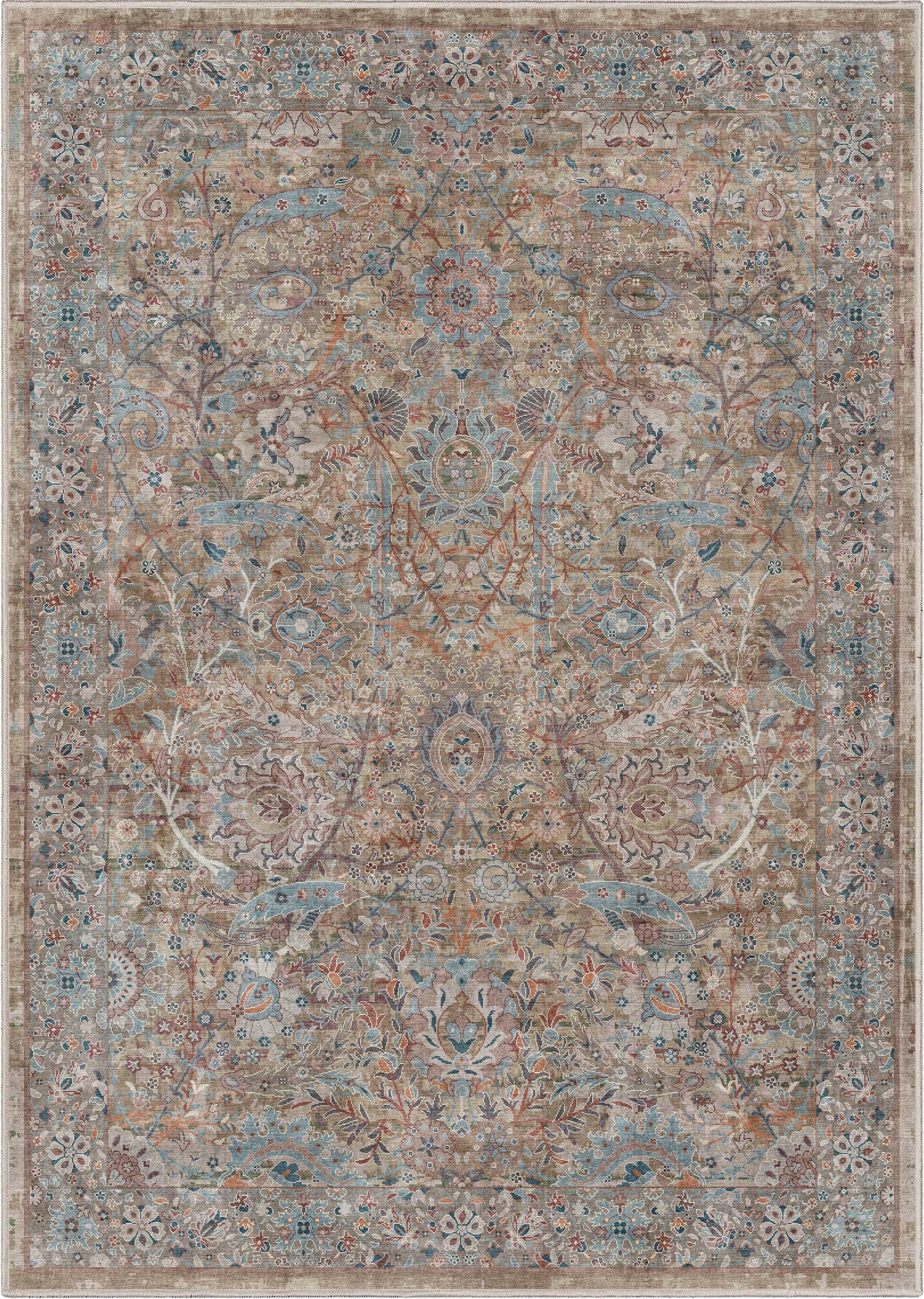 Ervin Emilia Vintage Persian Floral Blue Beige Flat-Weave Rug