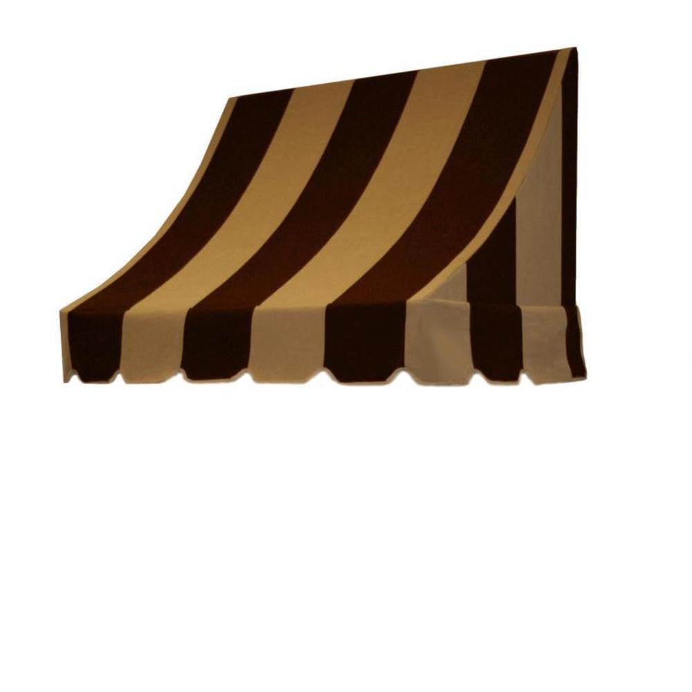 Awntech 4.38 Ft Nantucket Curved Slope Fixed Awning Canopy (52.5in x 31in x 24in), Brown/Tan Stripe