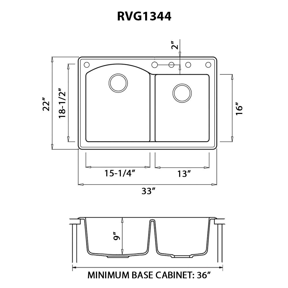 Ruvati 33 x 22 inch epiGranite Dual-Mount Granite Composite Double Bowl Kitchen Sink