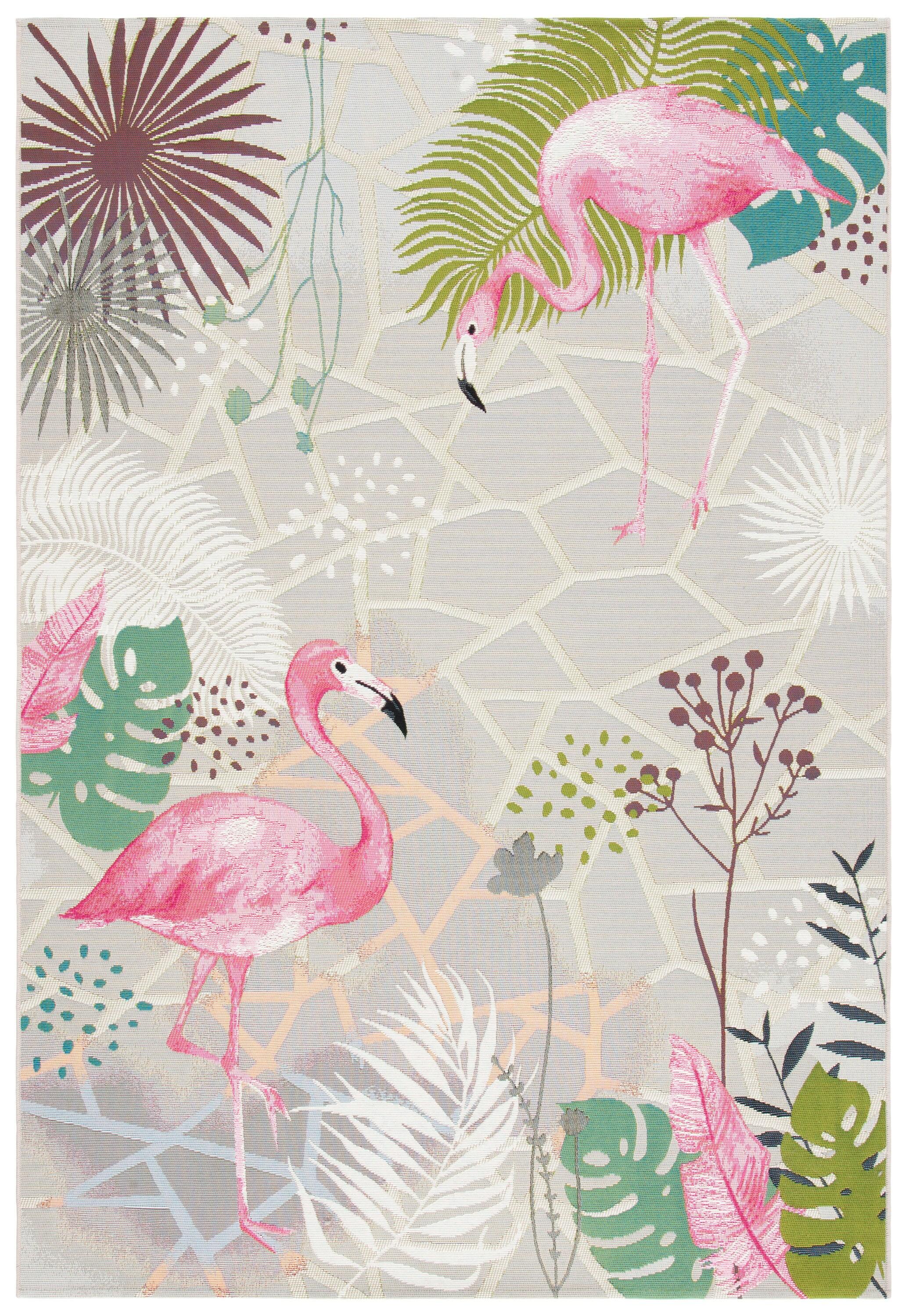 SAFAVIEH Barbados Flamingos Outdoor Area Rug, 6'6" x 9'4", Grey/Pink