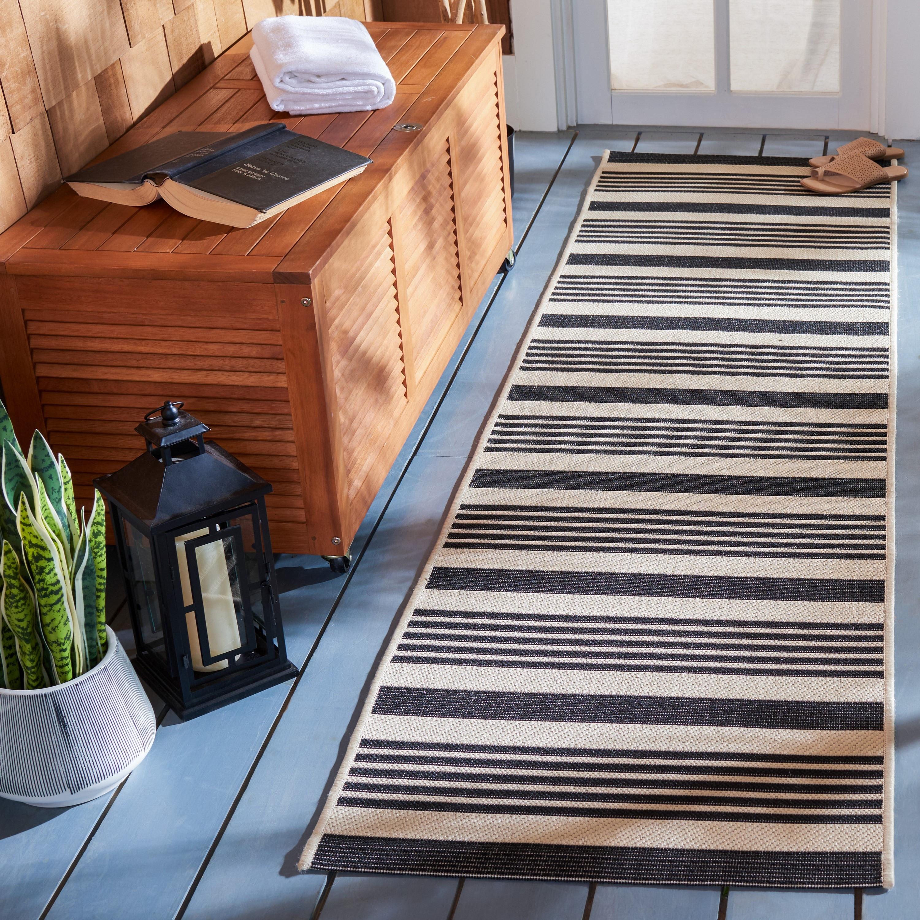 Courtyard CY6062 Power Loomed Indoor/Outdoor Runner Rug - Black/Bone - 2'3"x12' - Safavieh.