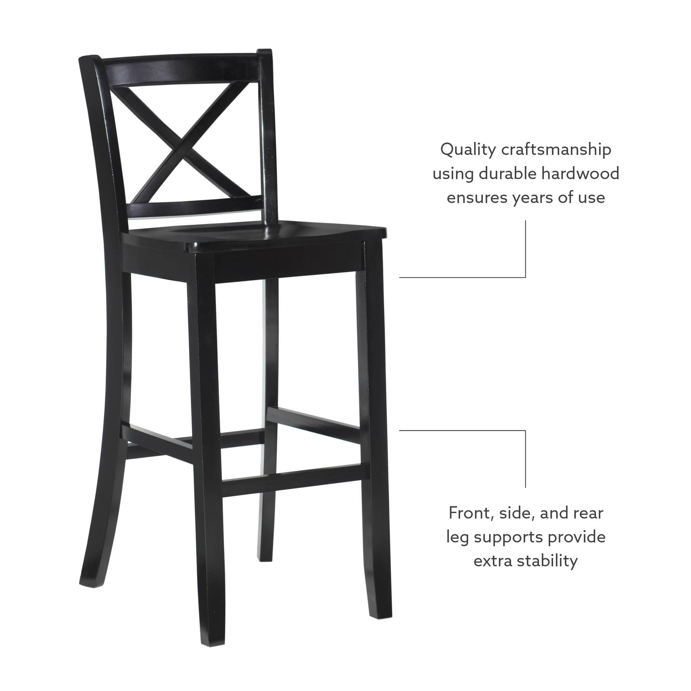 30" Torino X Back Wood Barstool - Black - Linon: Solid Rubberwood, Unupholstered, Armless