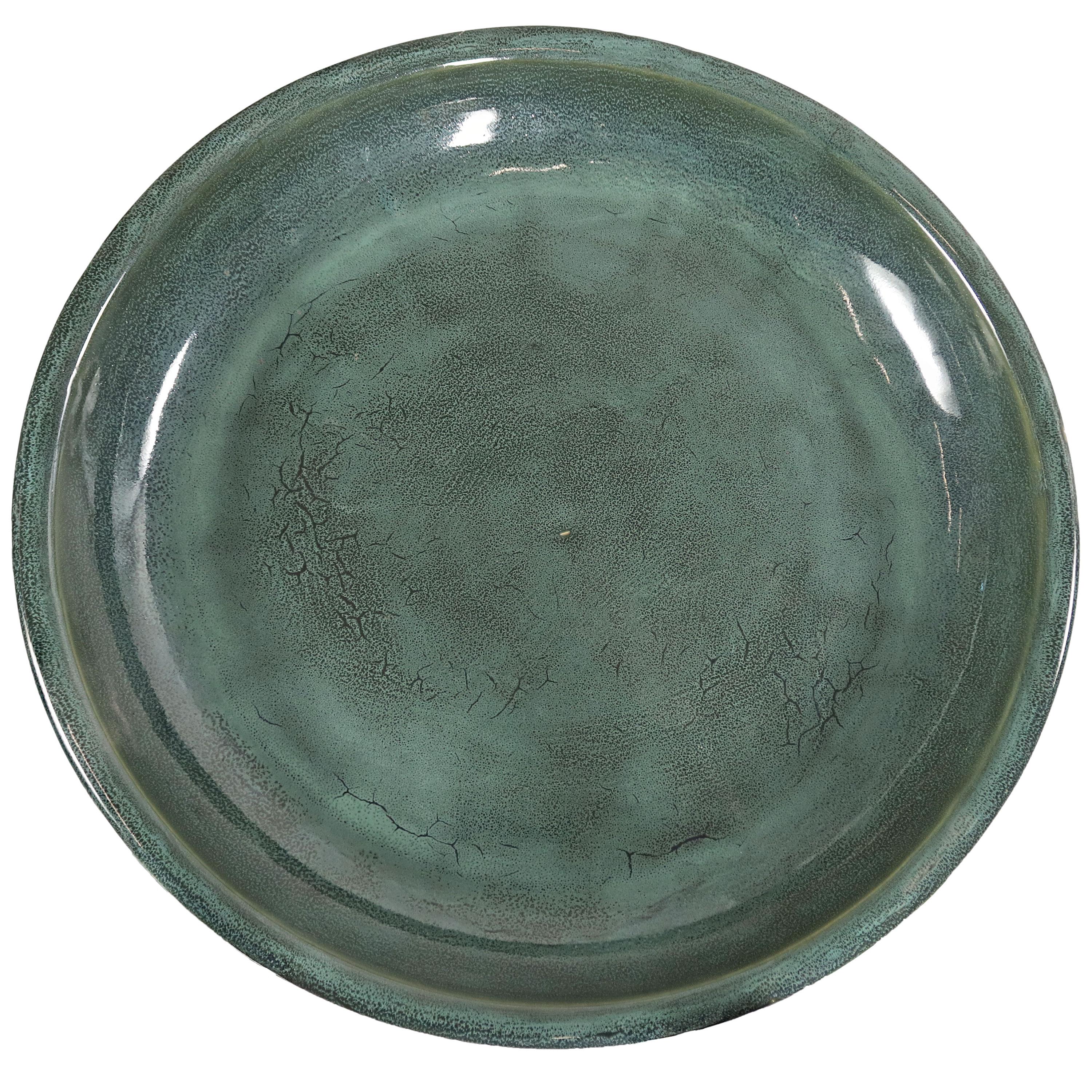 Lark Manor™ Aubriela Freestanding Ceramic Outdoor Bird Bath, UV-Resistant Green Mist Finish