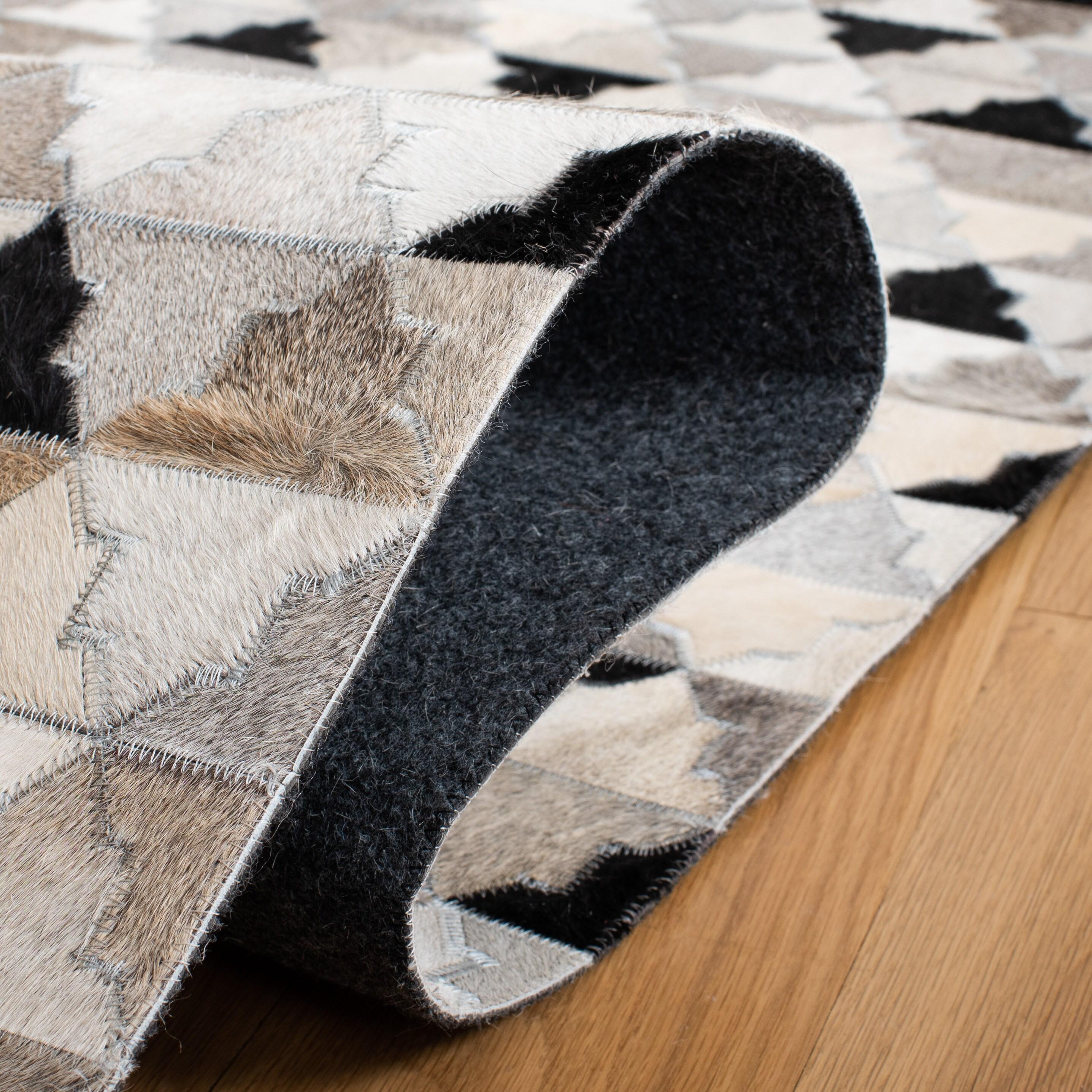 Brentnal Flat Weave Hair On Leather Geometric Rug