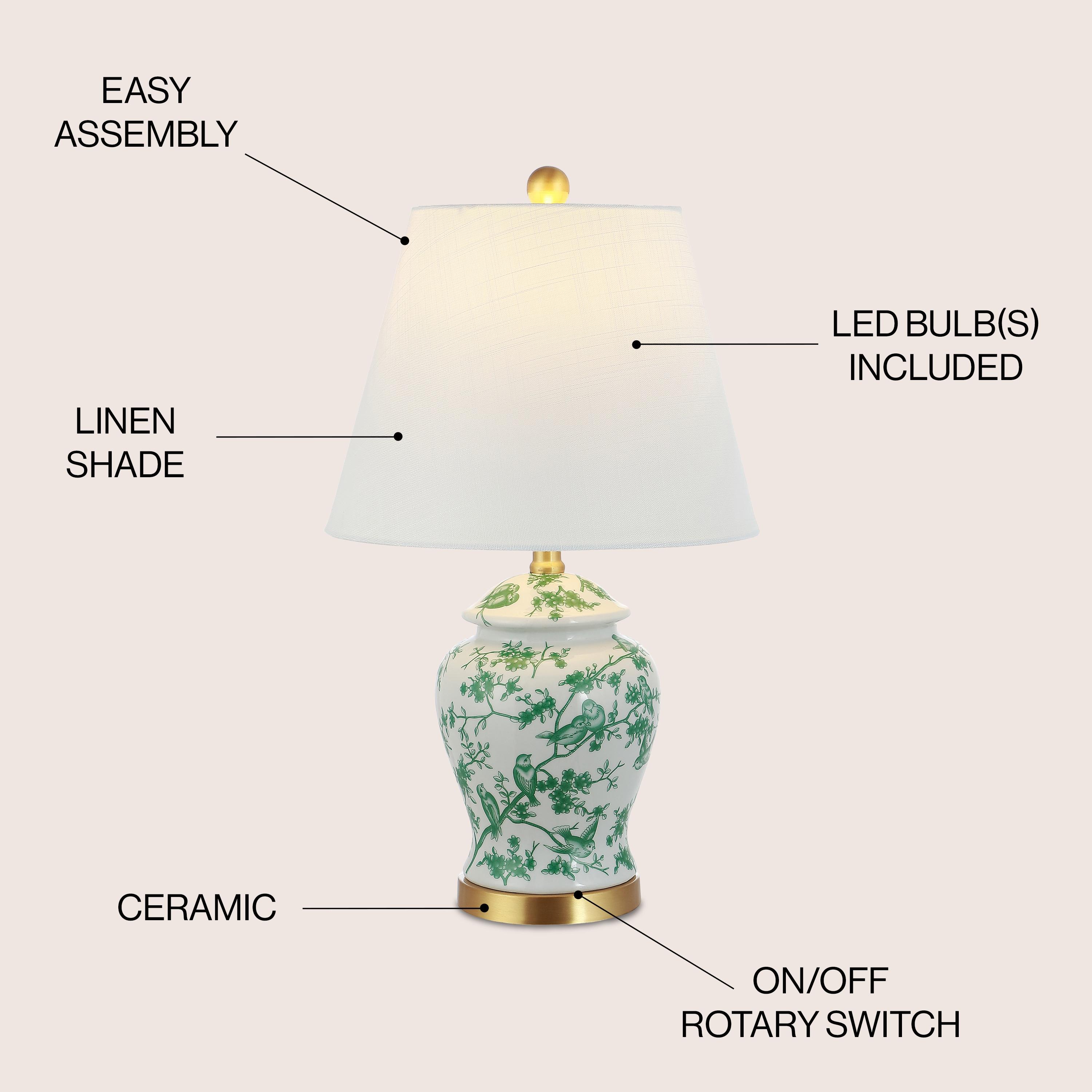 JONATHAN Y JYL3005B Penelope 22" French Country Cottage Ceramic/Iron Chinoiserie Ginger Jar LED Table Lamp, Classic for living room, dinning room, bedroom Bulb Included, White/Green