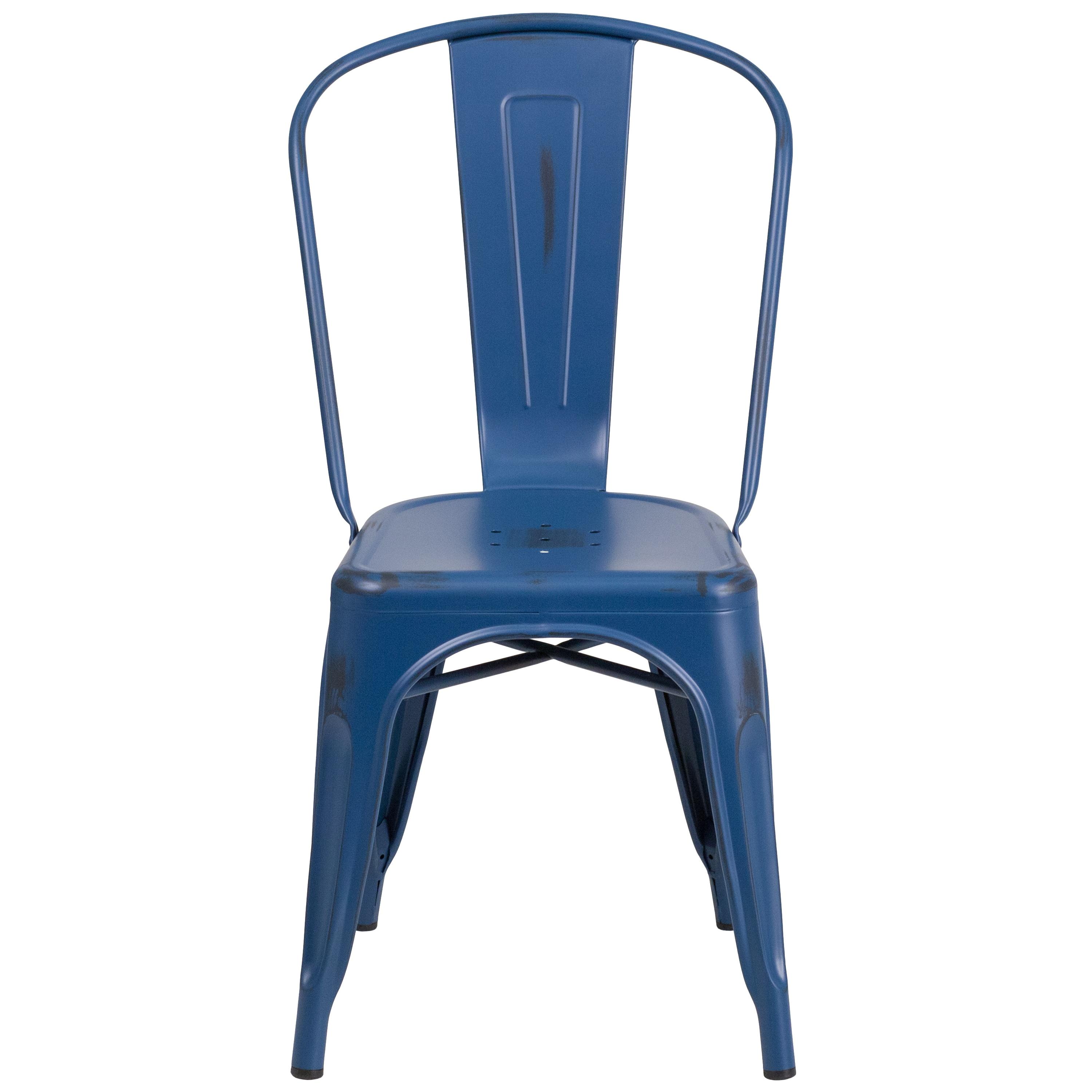 Flash Furniture Commercial Grade Distressed Antique Blue Metal Indoor-Outdoor Stackable Chair