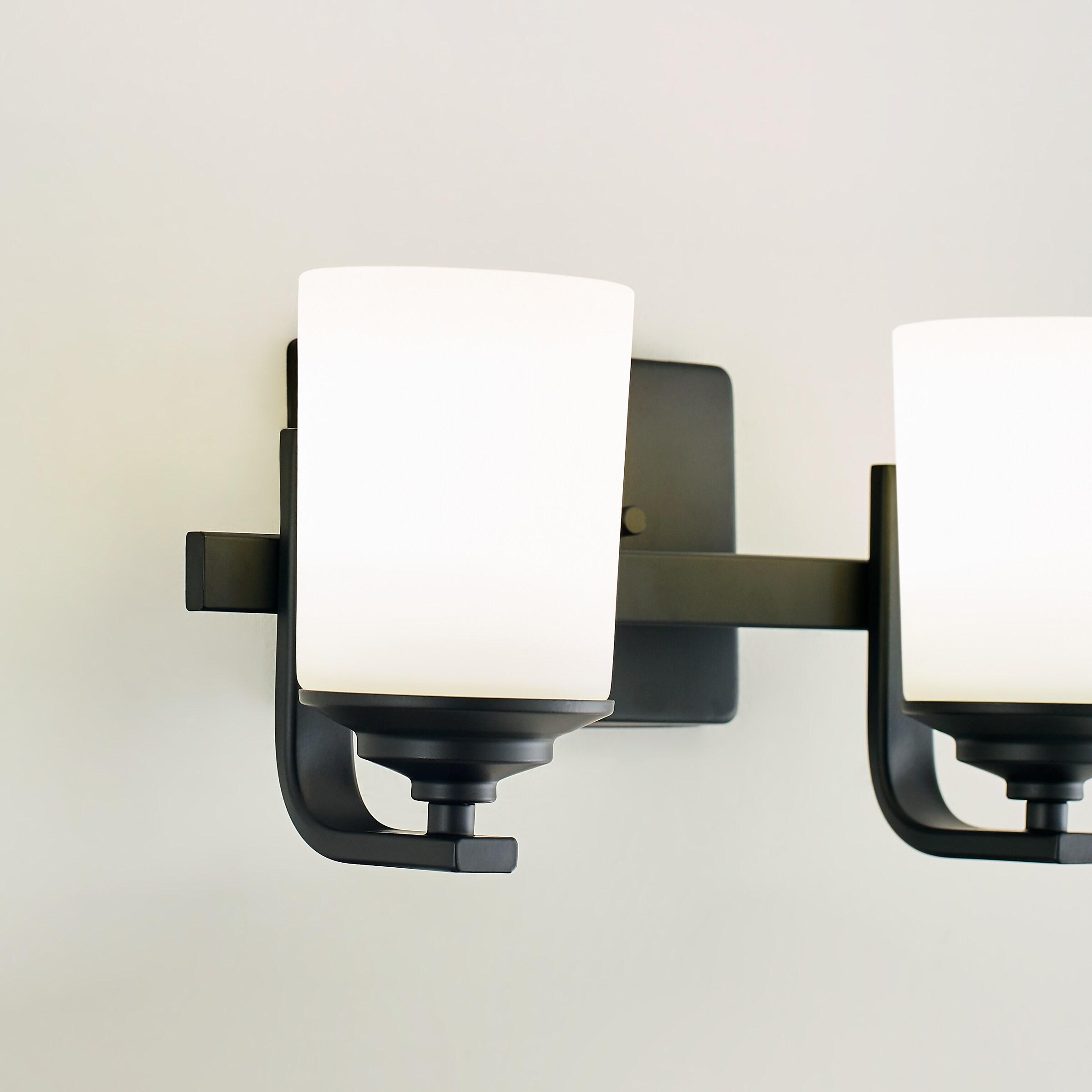 Midnight Black 2-Light Vanity Wall Sconce with Etched White Glass
