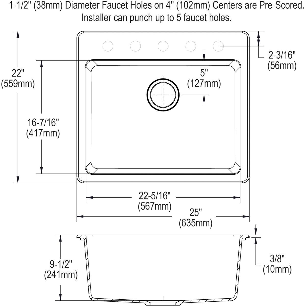 Quartz Classic 25" x 22" x 9-1/2" Drop-In Kitchen Sink