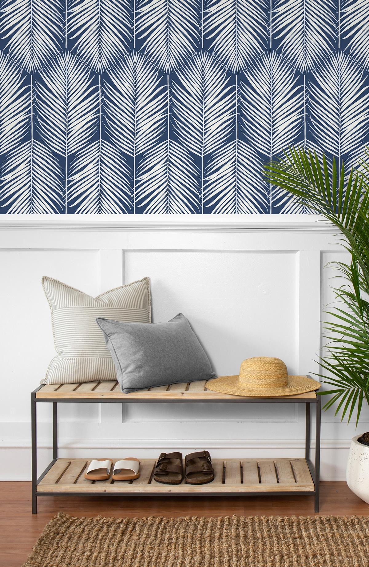 NextWall Coastal Blue Palm Silhouette Peel and Stick Wallpaper
