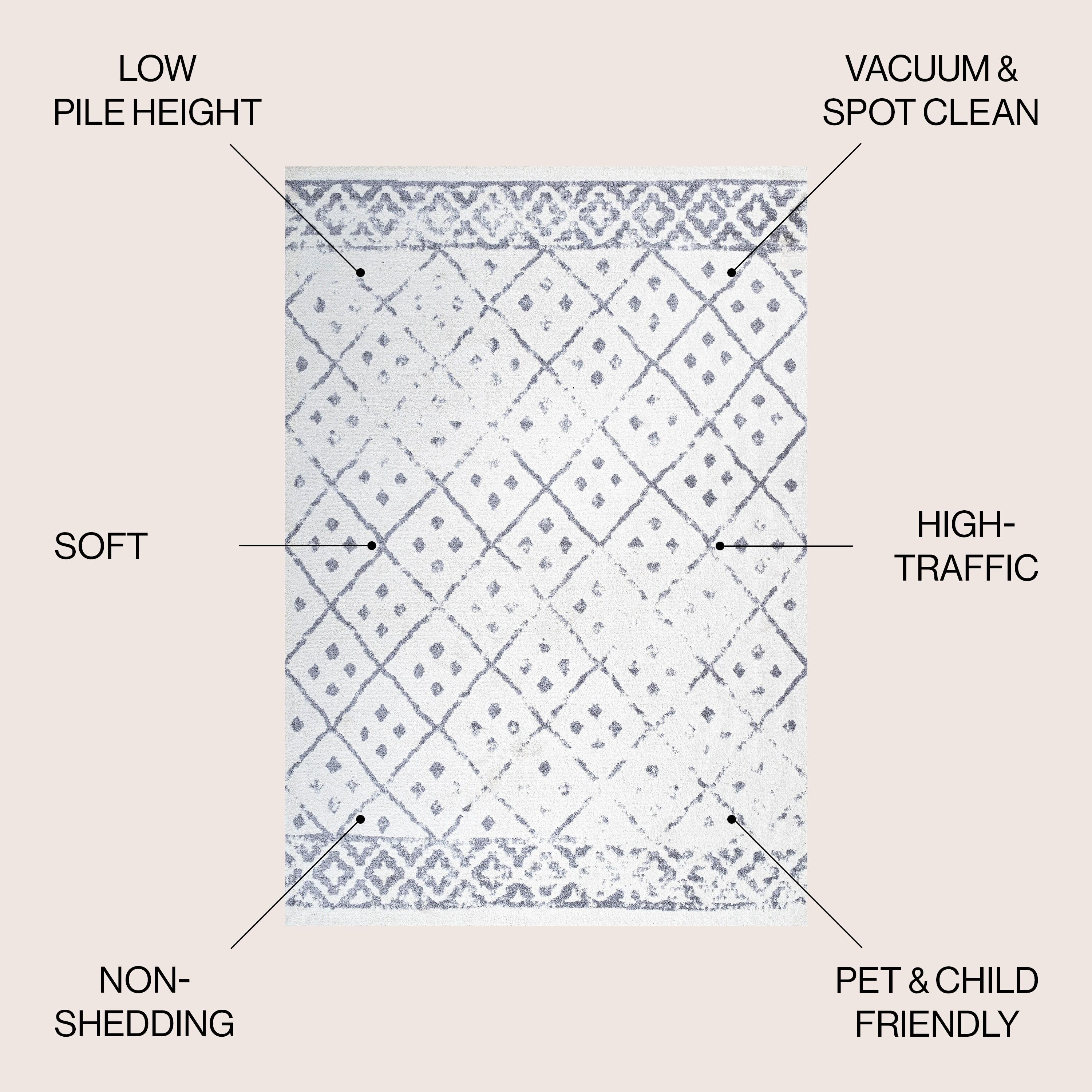 JONATHAN Y MOH508A-3 Juba Moroccan Geometric Diamond Ivory/Gray 3 ft. x 5 ft. Area Rug, Bohemian Vintage, Pet Friendly, Stain Resistant, Easy to Clean, for Living Room; Kitchen, Bedroom
