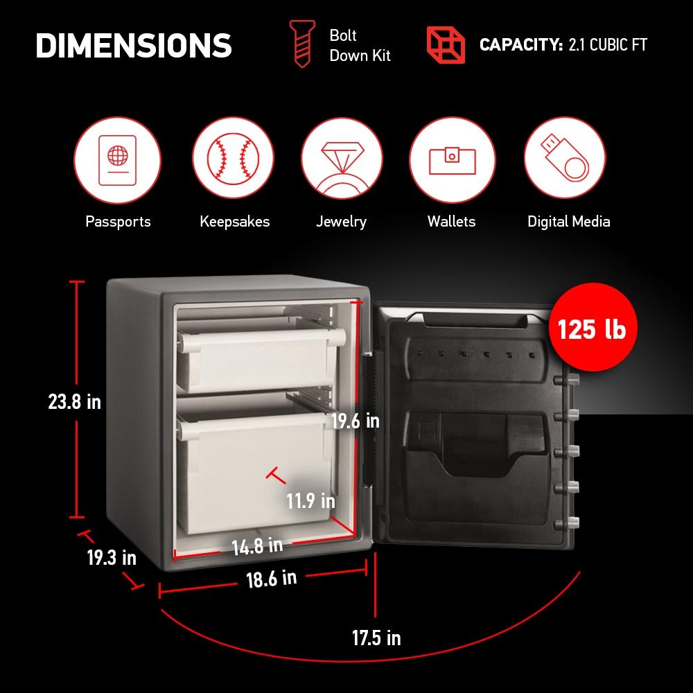 Sentry Safe Digital Fire/Water Safe - 2 ft³ - Digital, Programmable, Dual Key Lock - 4 Live-locking Bolt(s) - Fire Proof, Water Resistant, Pry Resistant - for Tablet, Cell Phone, External Hard...