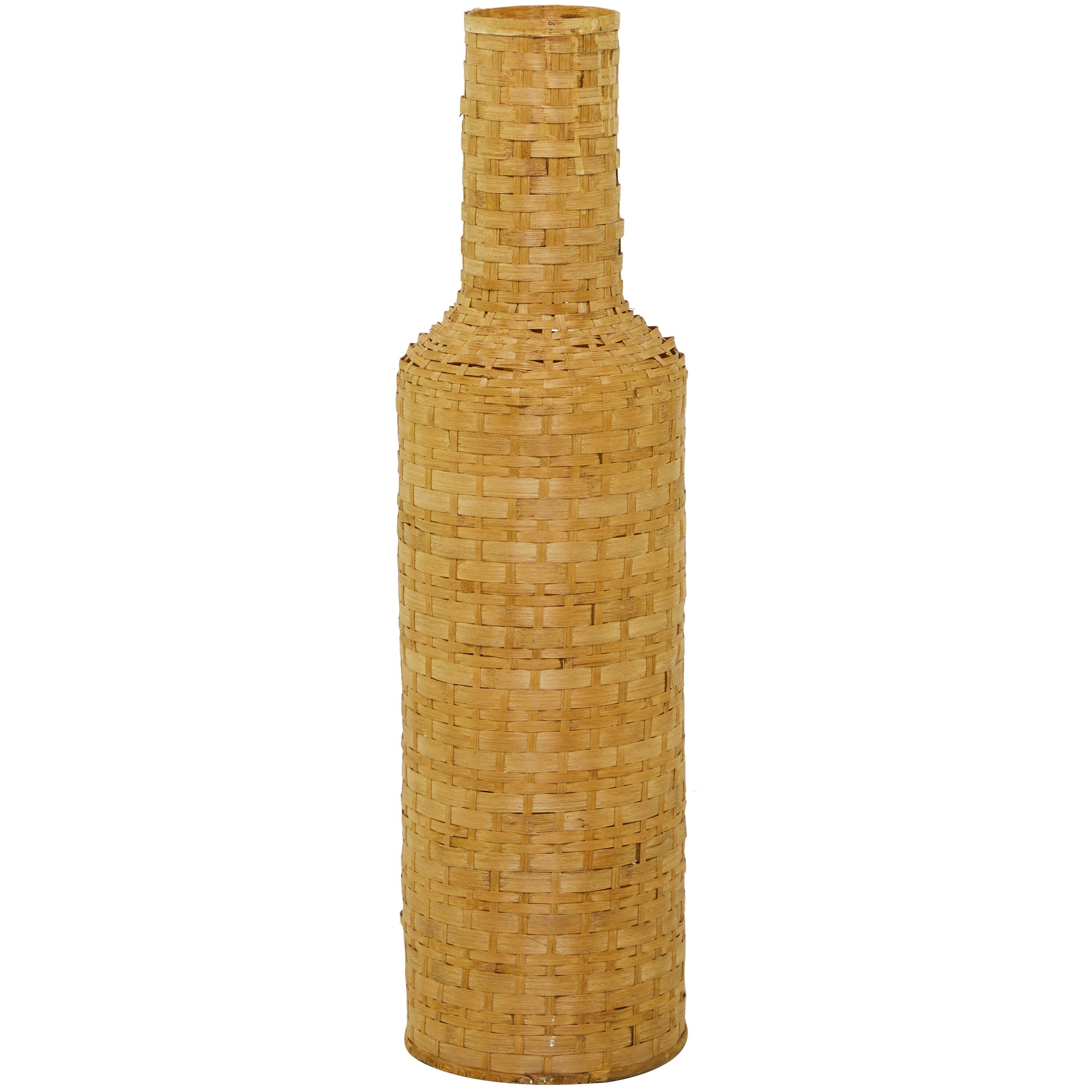 Tall Brown Woven Bamboo Floor Vase