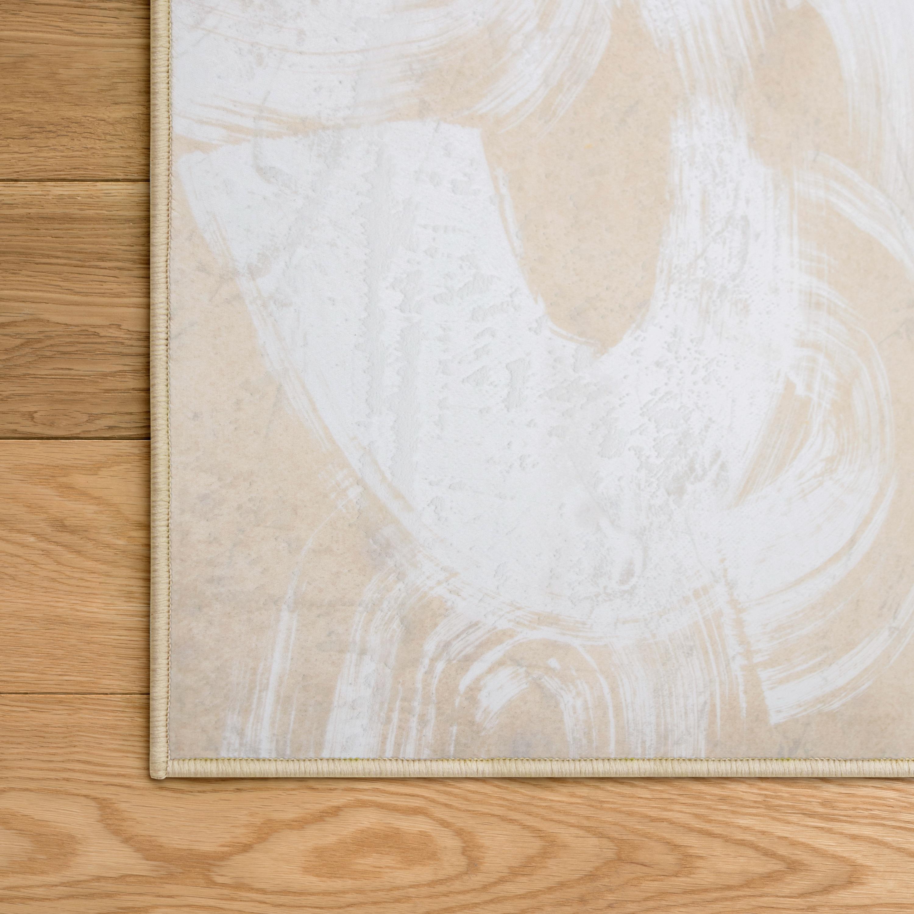 Swish Stone I Washable Abstract Art Area Rug size 5'x8'