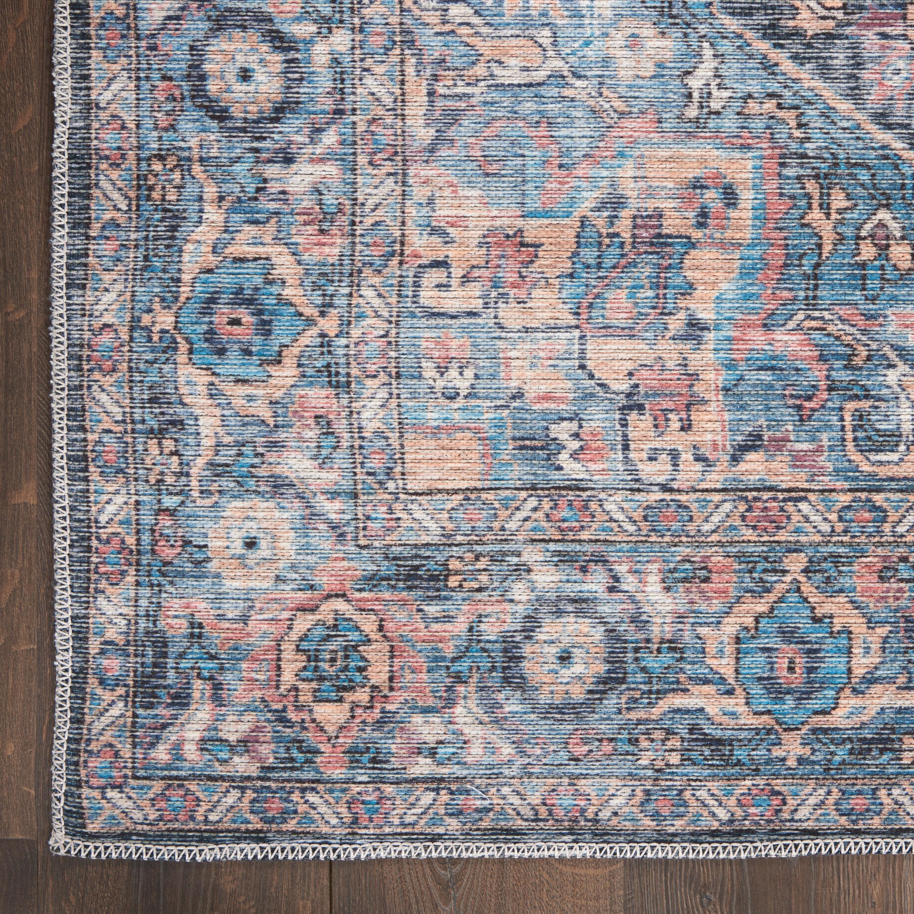 Light Blue Multi Floral Cotton Chenille Rectangular Rug 5' x 7'