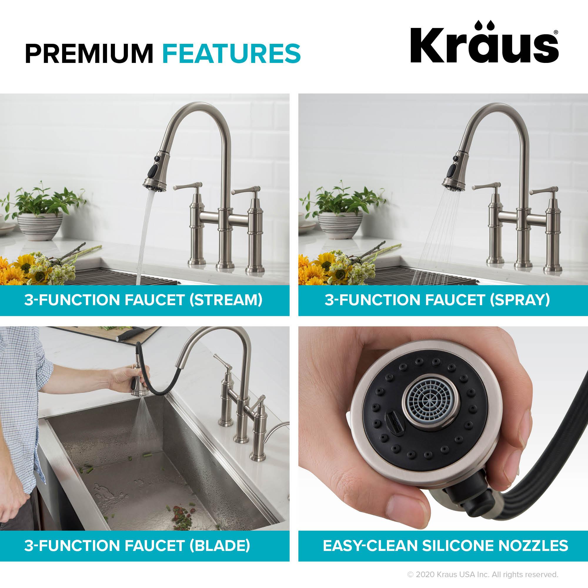 Kraus Allyn Transitional Bridge Kitchen Faucet and Water Filter Faucet Combo