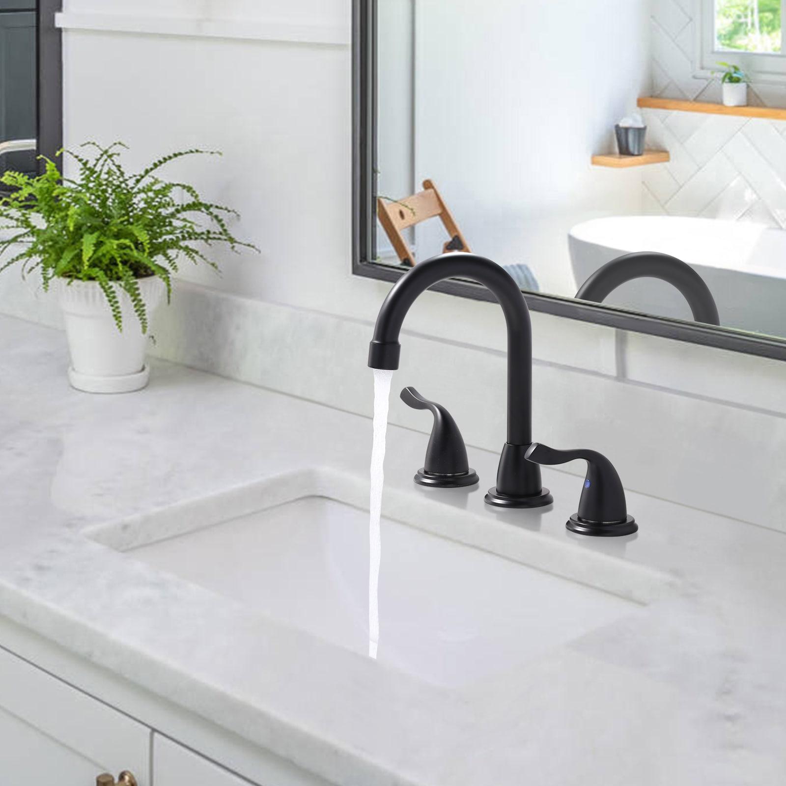 Matte Black Bathroom Faucet 3 Hole, WOWOW 8 Inch Widespread Bathroom Faucet, 2 Handles Bathroom Sink Faucet with Pon Up Drain and cUPC Supply Lines, 360 Swivel Faucet for Bathroom Sink