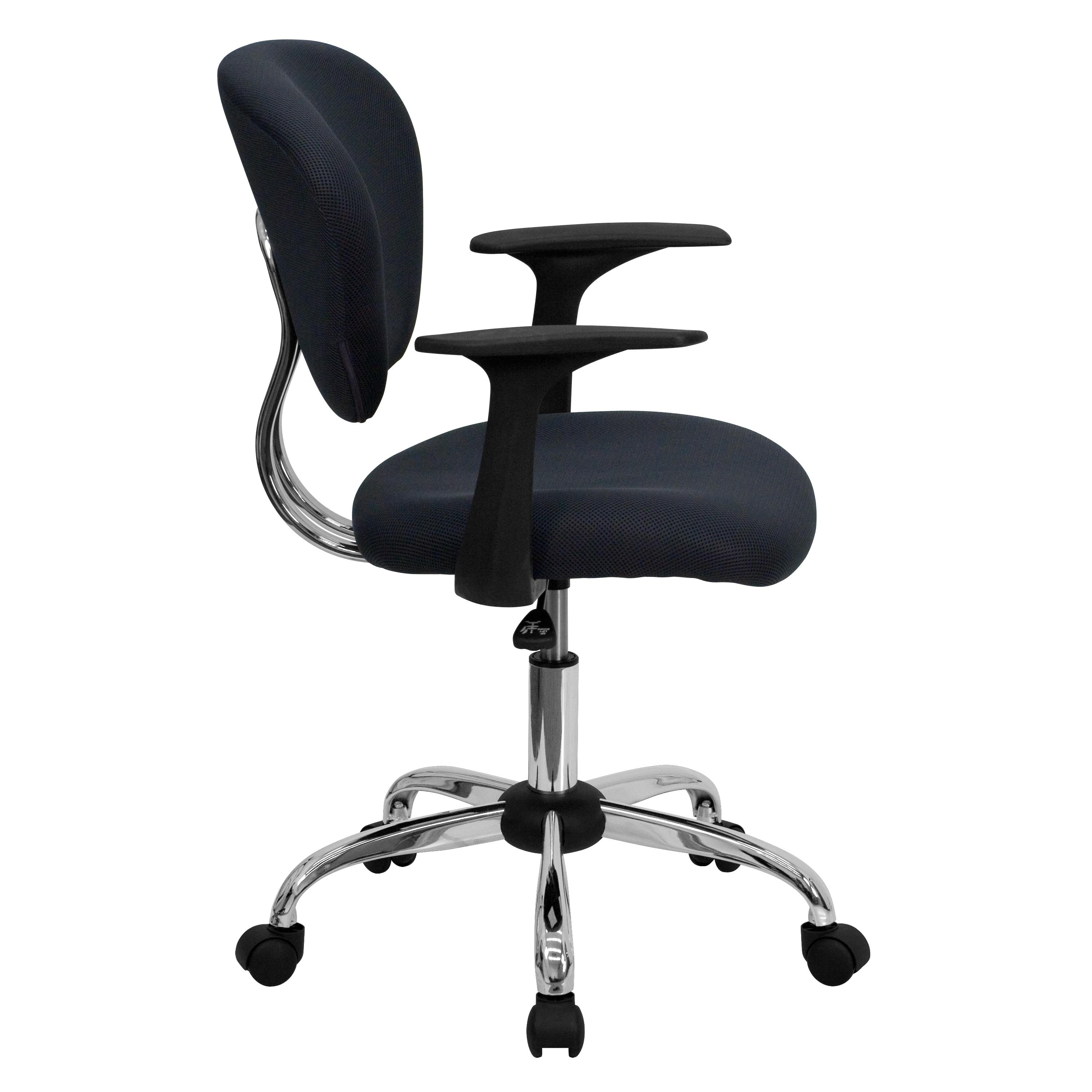Flash Furniture Mid-Back Gray Mesh Padded Swivel Task Office Chair with Chrome Base and Arms