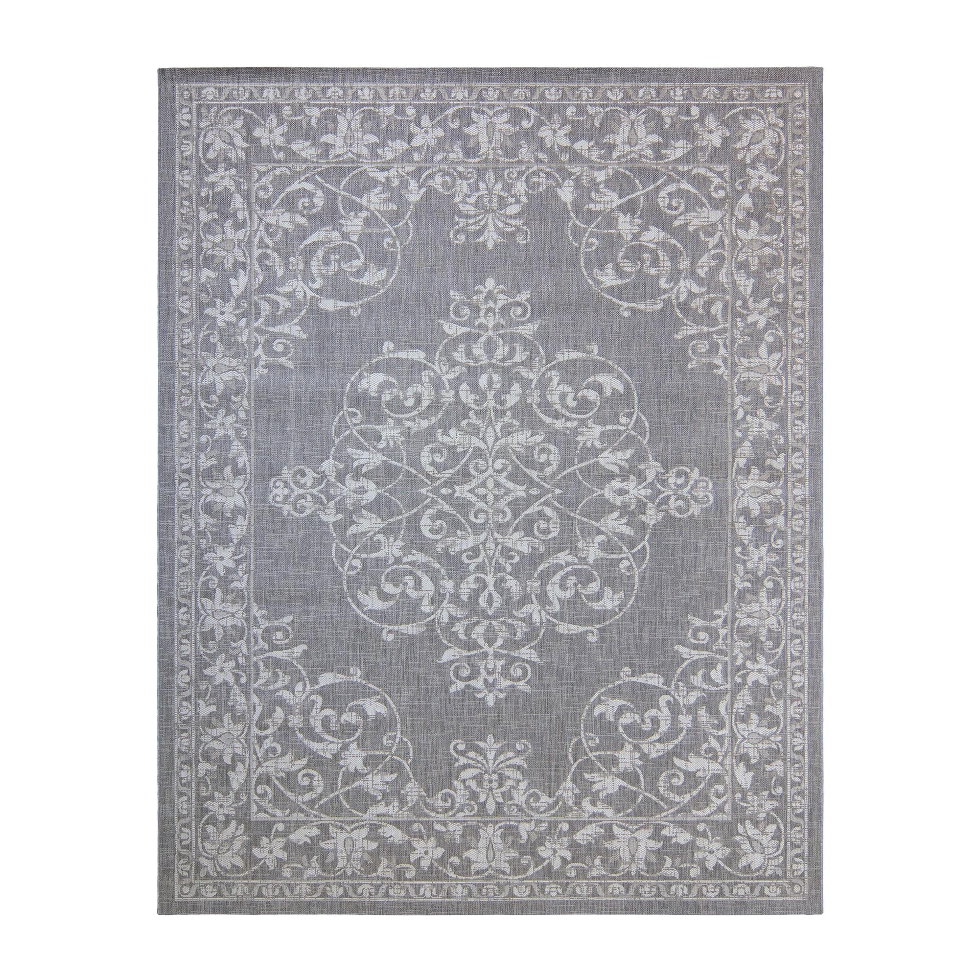 Paseo Ryoan Gray/Silver Traditional Medallion Flatweave Indoor/Outdoor Area Rug