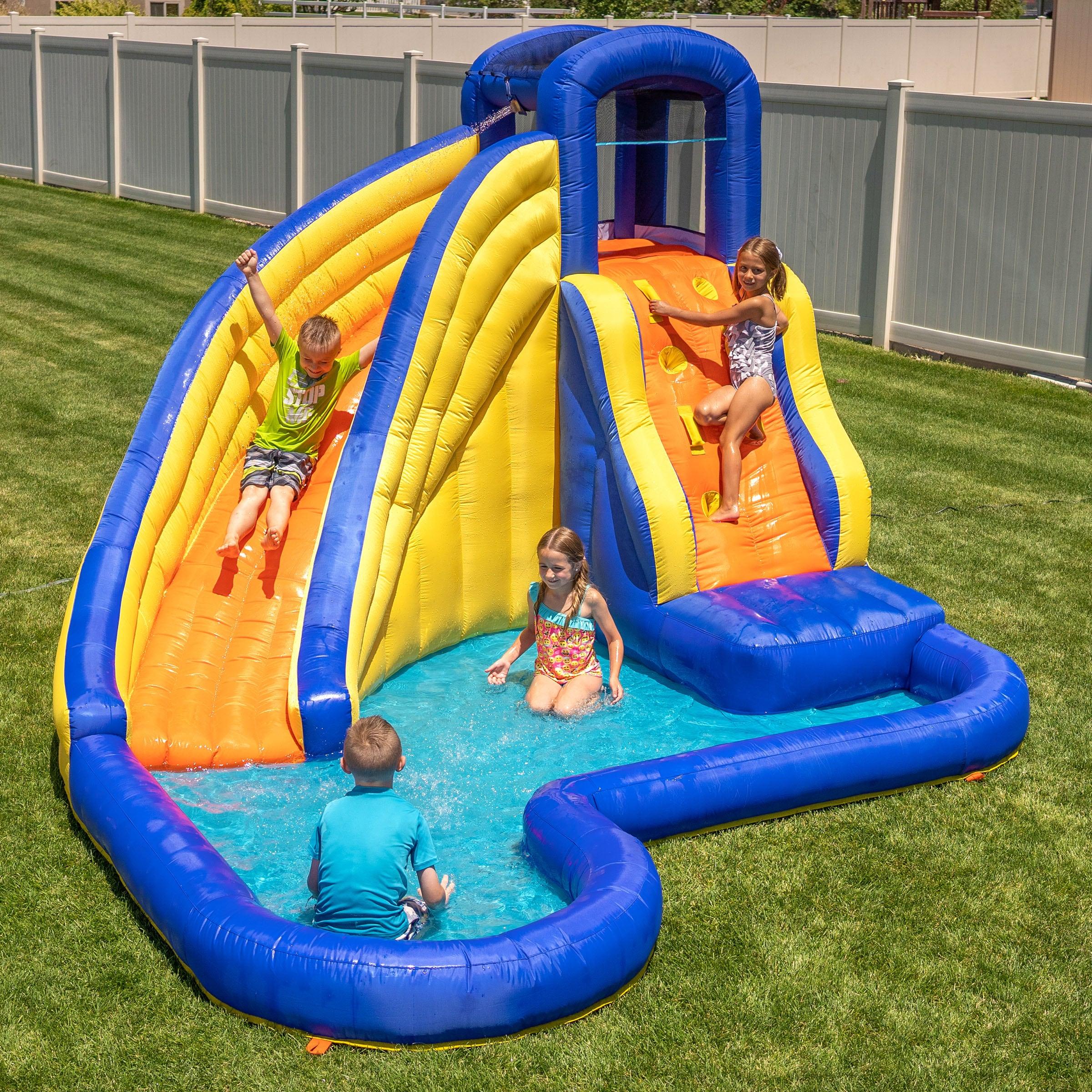 Sportspower™ Big Wave II Inflatable Water Slide with Climbing Wall & Splash Pool, Ages 3-8, Heavy Duty, ASTM Certified, Lifetime Warranty on Included Blower