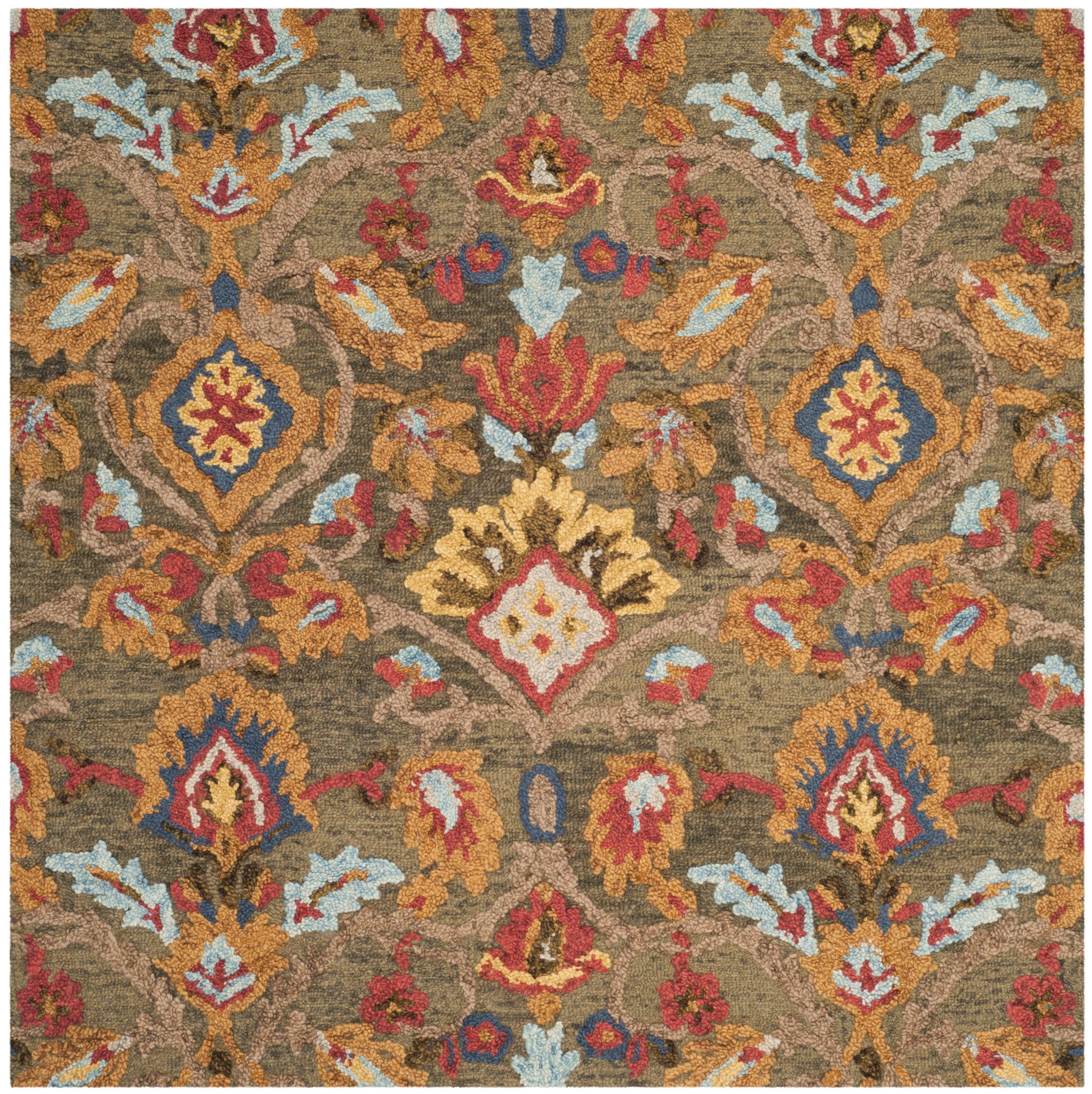 Blossom BLM402 Hand Tufted Area Rug - Green/Multi - 6'x6' - Safavieh.