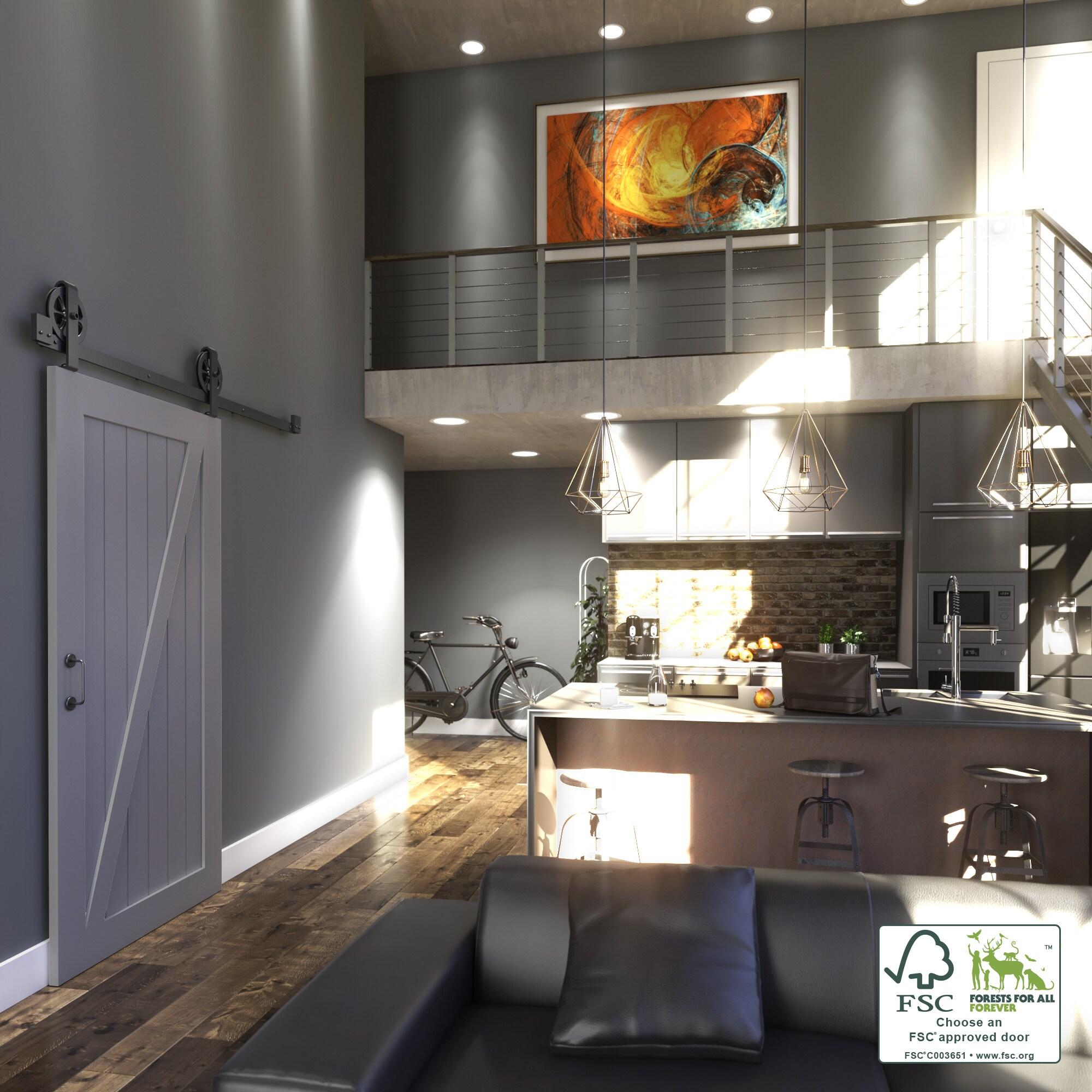 36 in. x 84 in. Z-Shape Solid Core Grey Finished Interior Barn Door Slab