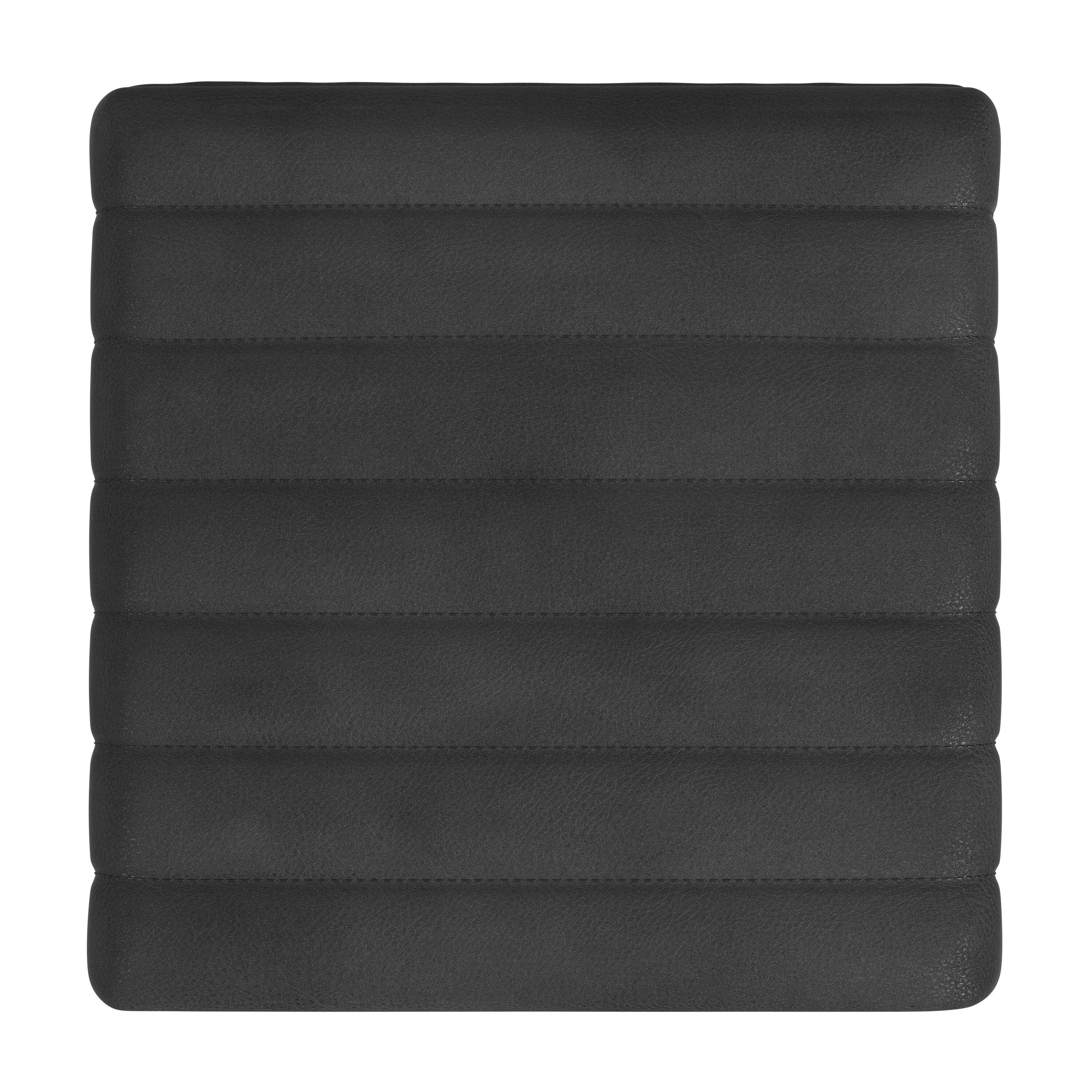 HomePop Modern Channel Faux Leather Ottoman Black: Upholstered Square Bench, No Assembly Required
