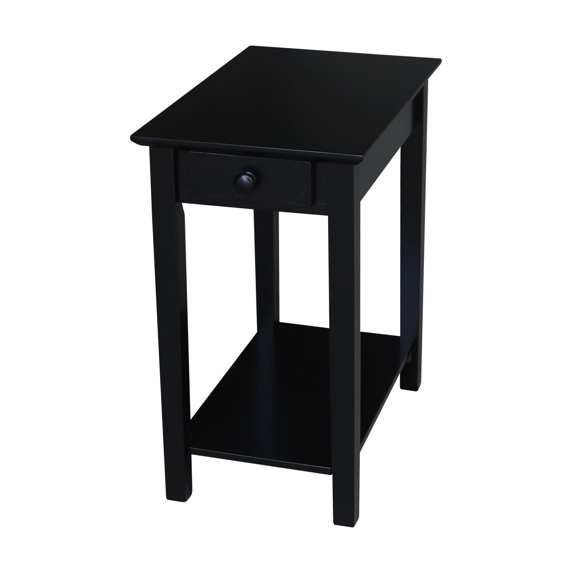 International Concepts Narrow End Table Black: Sleek Design with Drawer & Fixed Shelf for Living Room