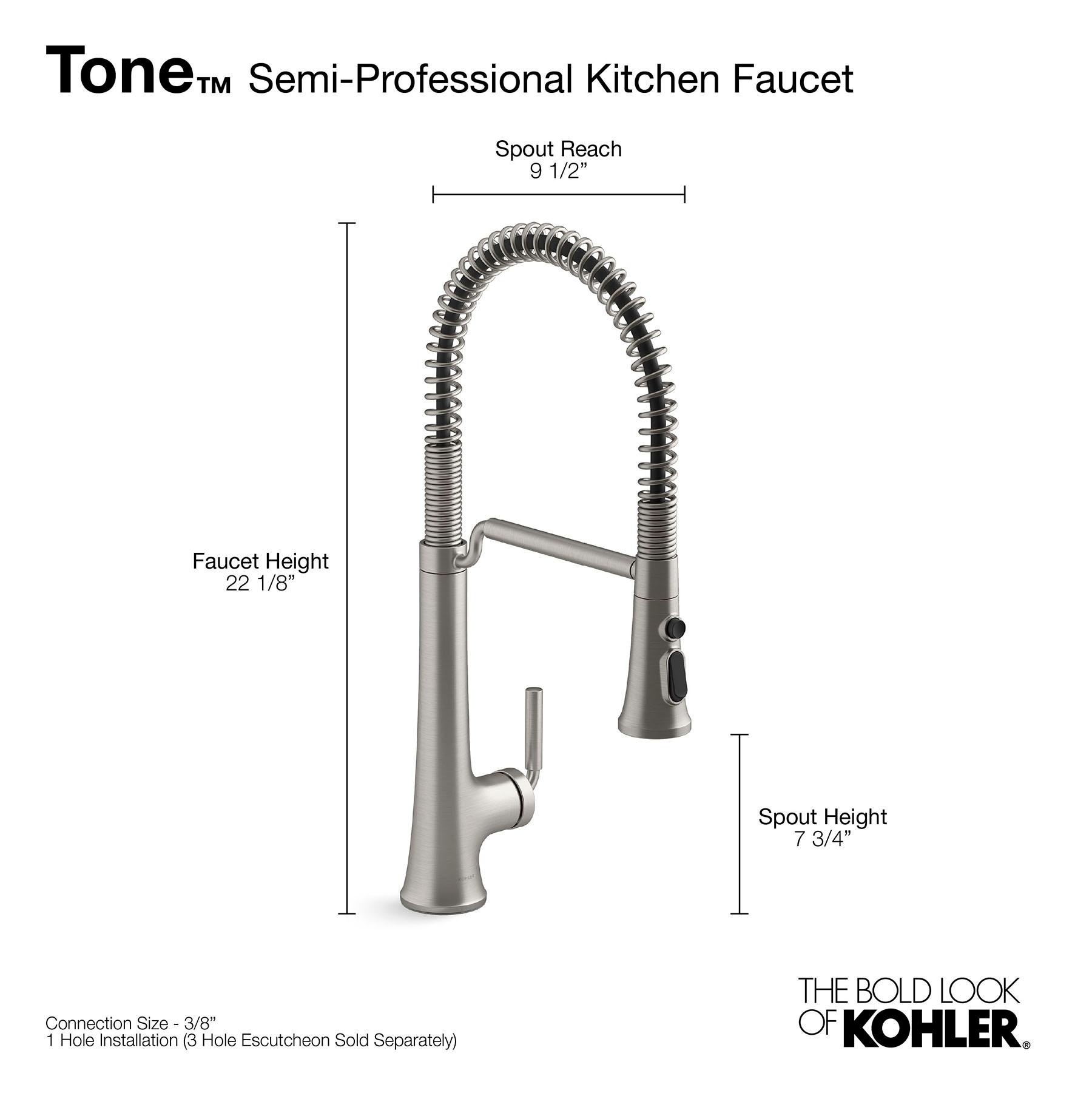 Kohler Tone Single Handle Semi-Professional Pre-Rinse Kitchen Sink Faucet with Three-Function Pull Down Sprayer