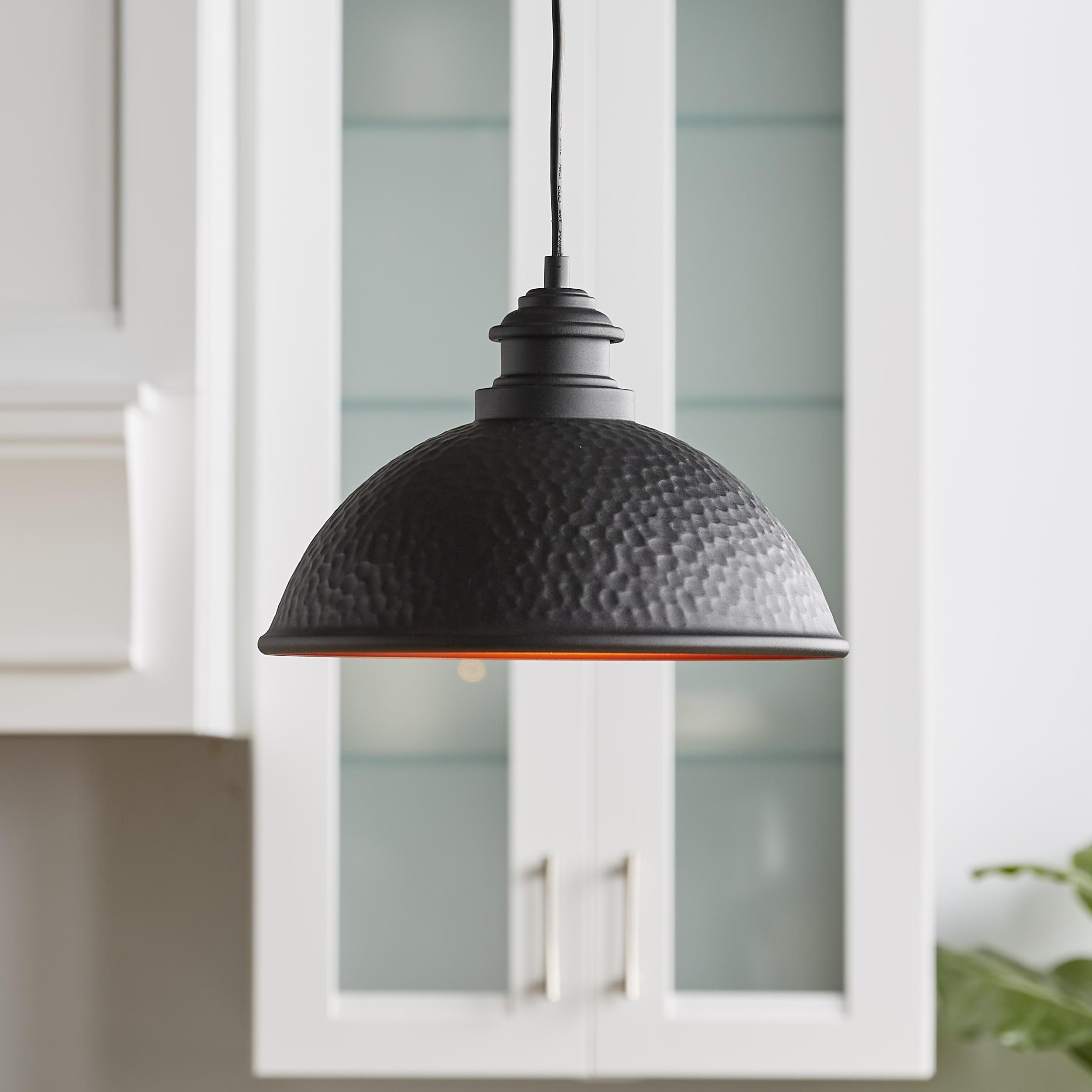 Progress Lighting Englewood 1-Light Hanging Lantern Pendant, Antique Bronze, Metallic Copper Coated Shade, Damp Rated