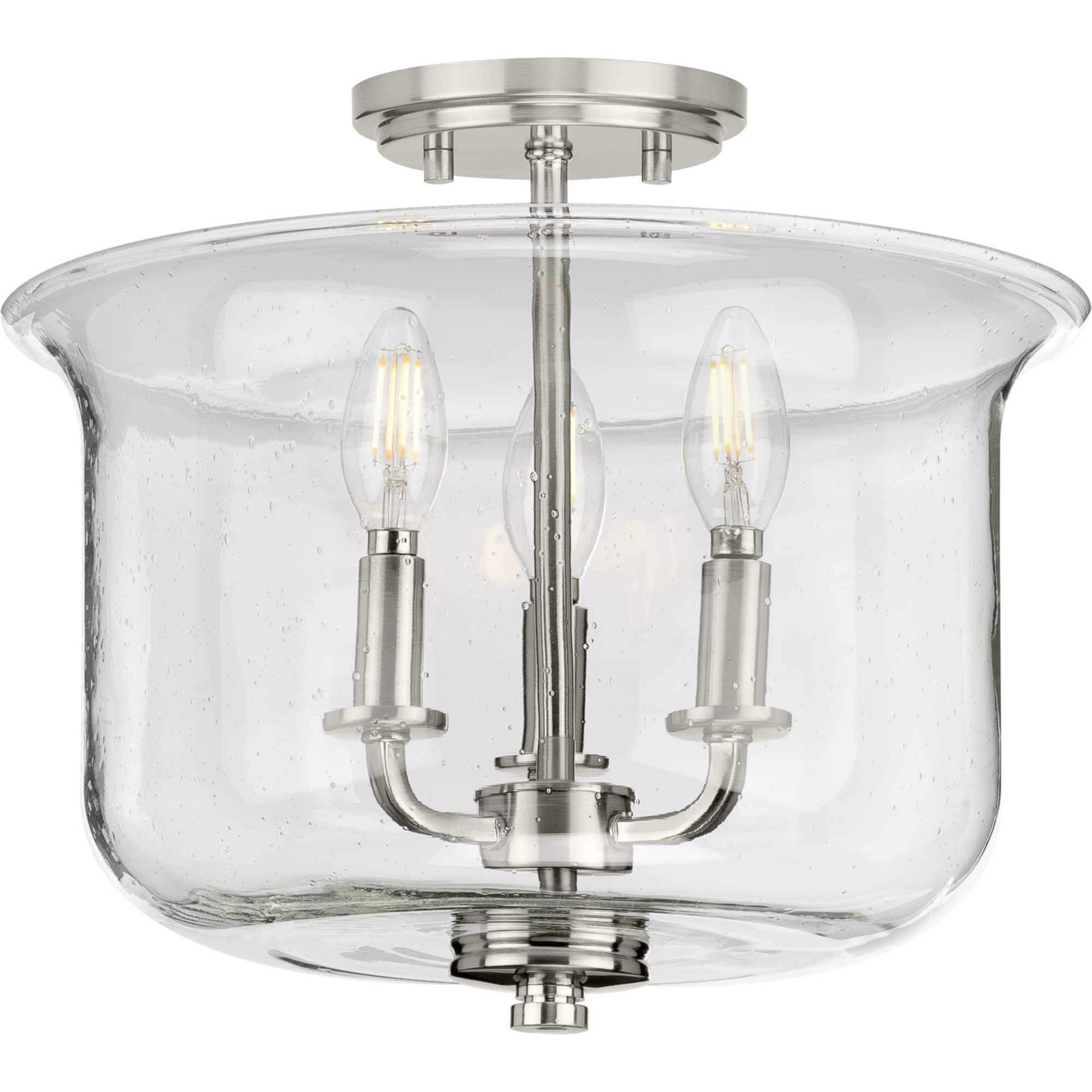 Progress Lighting Winslett 3-Light Semi-Flush Mount, Brushed Nickel, Seeded Glass Shade