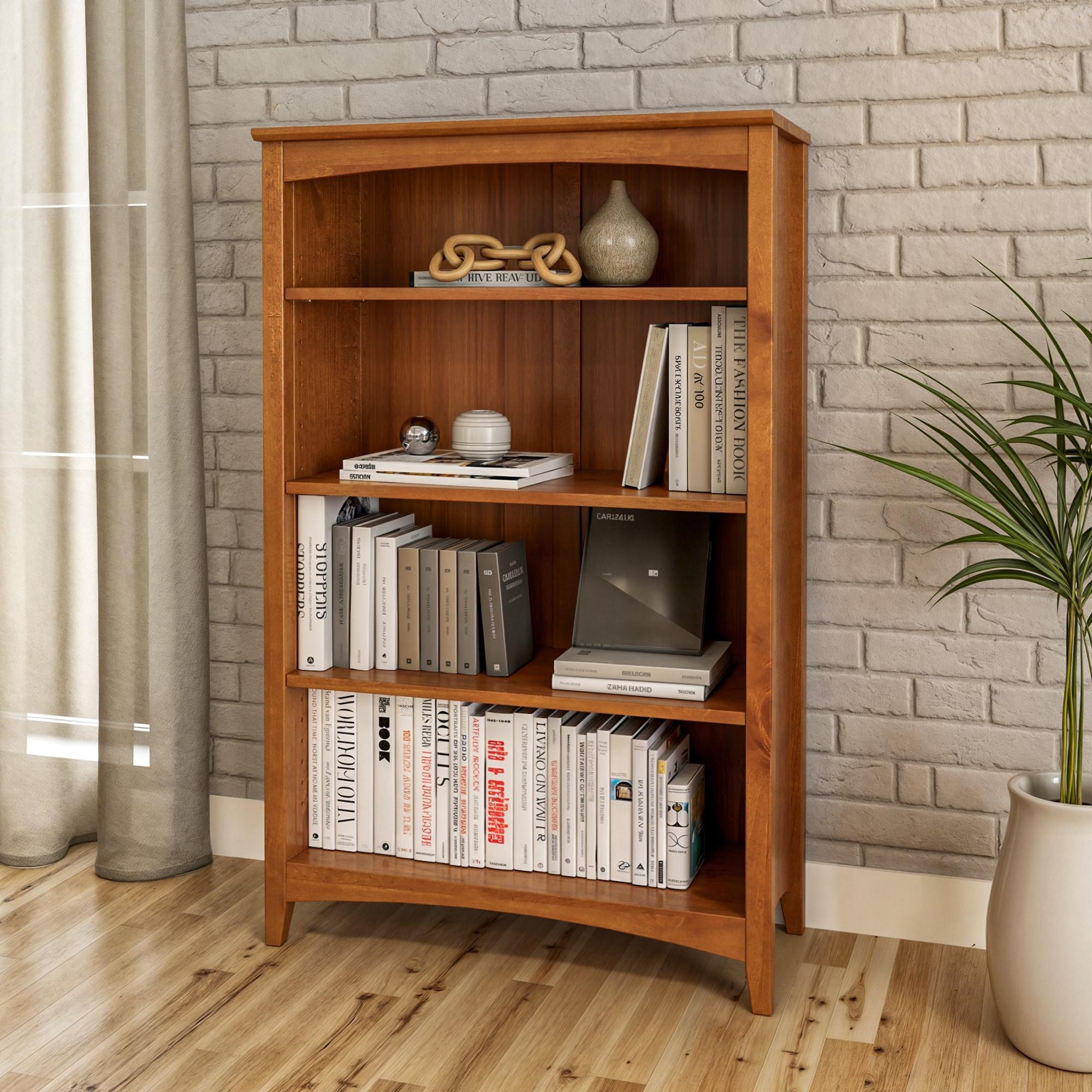 Camaflexi 48” Shaker Style 4-Shelf Wooden Bookcase Closed Back Storage Shelf, Brown