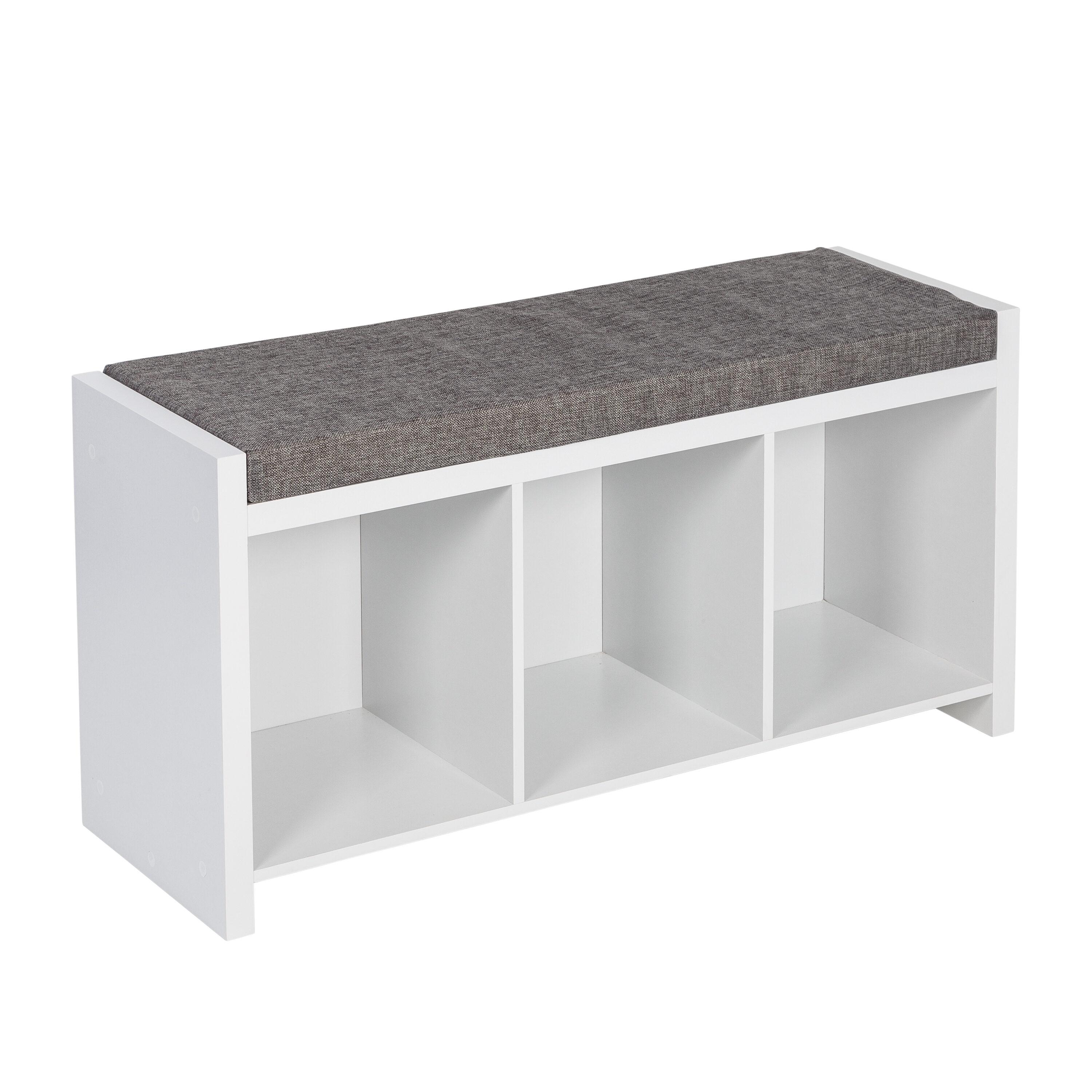 Honey-Can-Do Particle Board 37" W x 18.3" H 3-Cubby Shoe Storage Bench, White/Gray