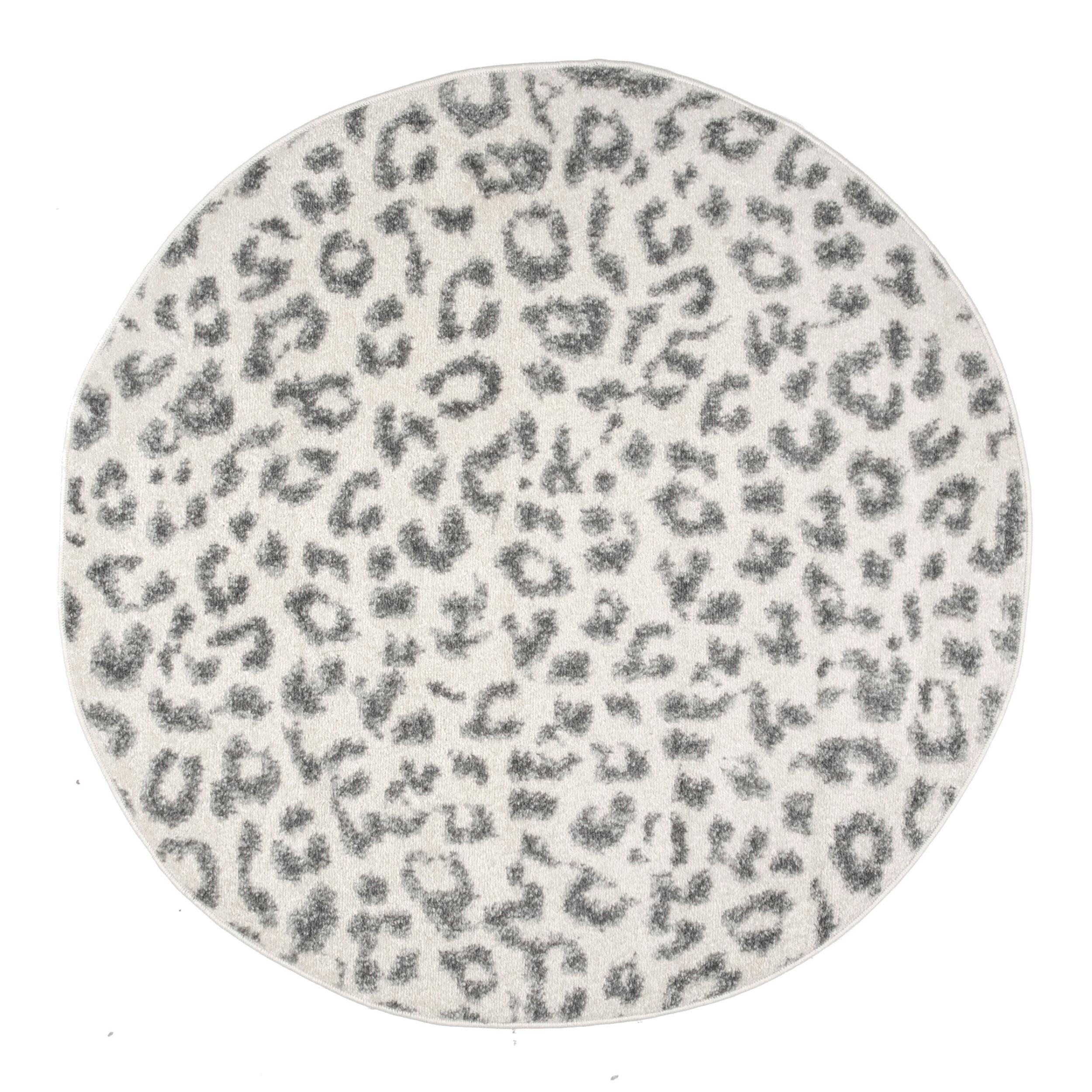 Nuloom Leopard Animal Print 4 Round Accent Indoor Area Rug for Living Room Bedroom Dining Room Entryway Kitchen, Grey/Off White