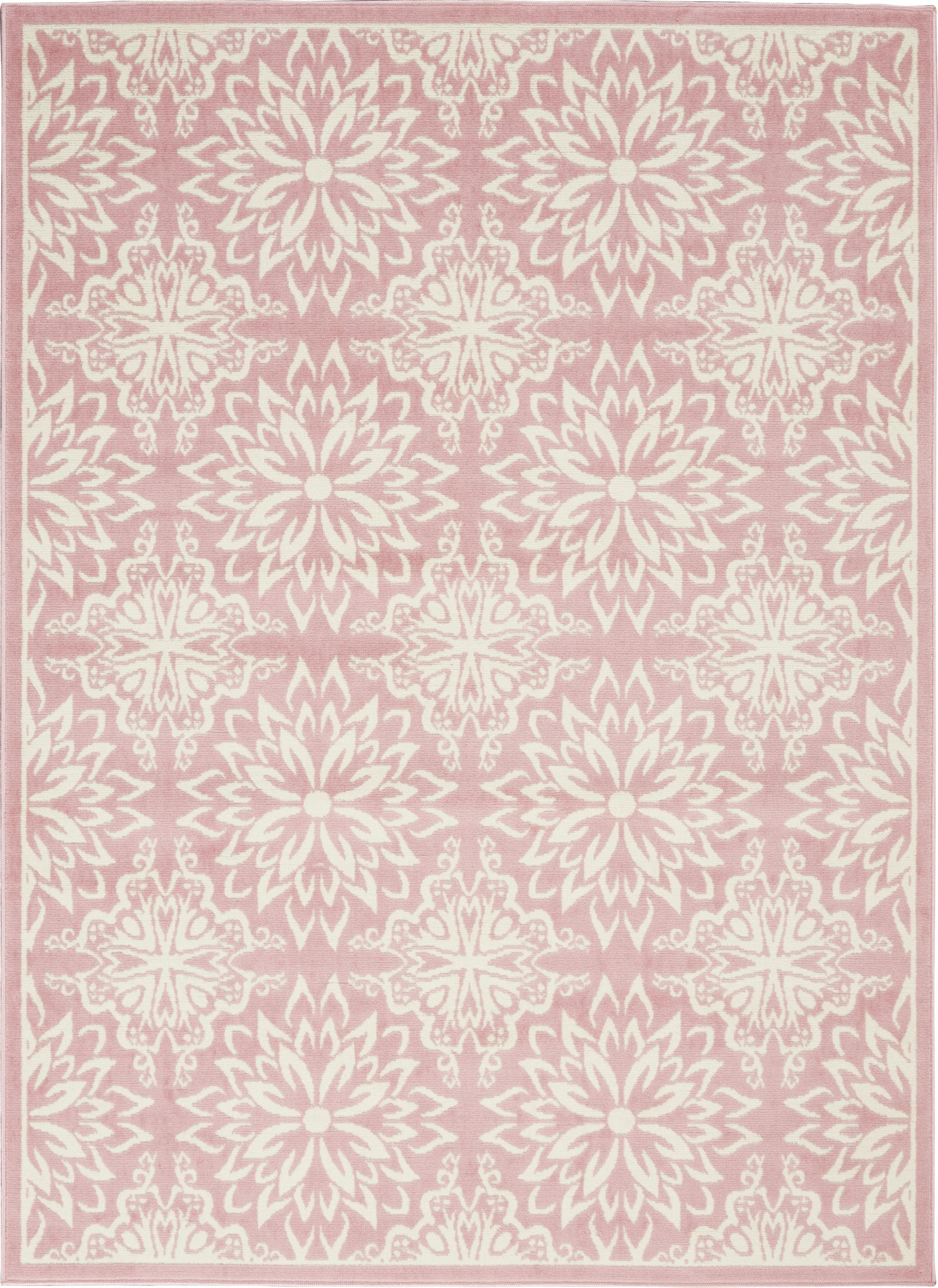 Nourison Jubilant Geometric Floral Ivory/Pink 5'3" x 7'3" Area Rug, (5' x 7')