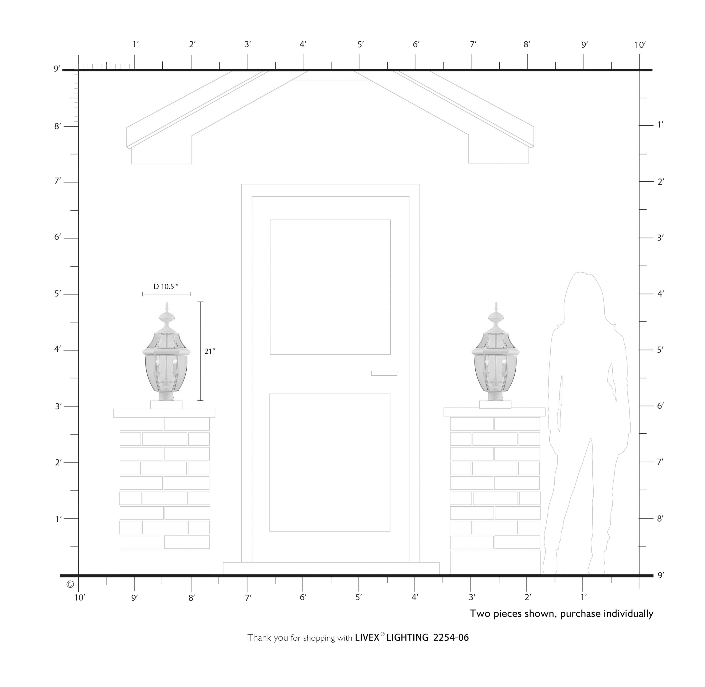 Lighting Lumens 2 Light Verdigris Outdoor Post Lantern Pendant - Clear Beveled Glass Shade
