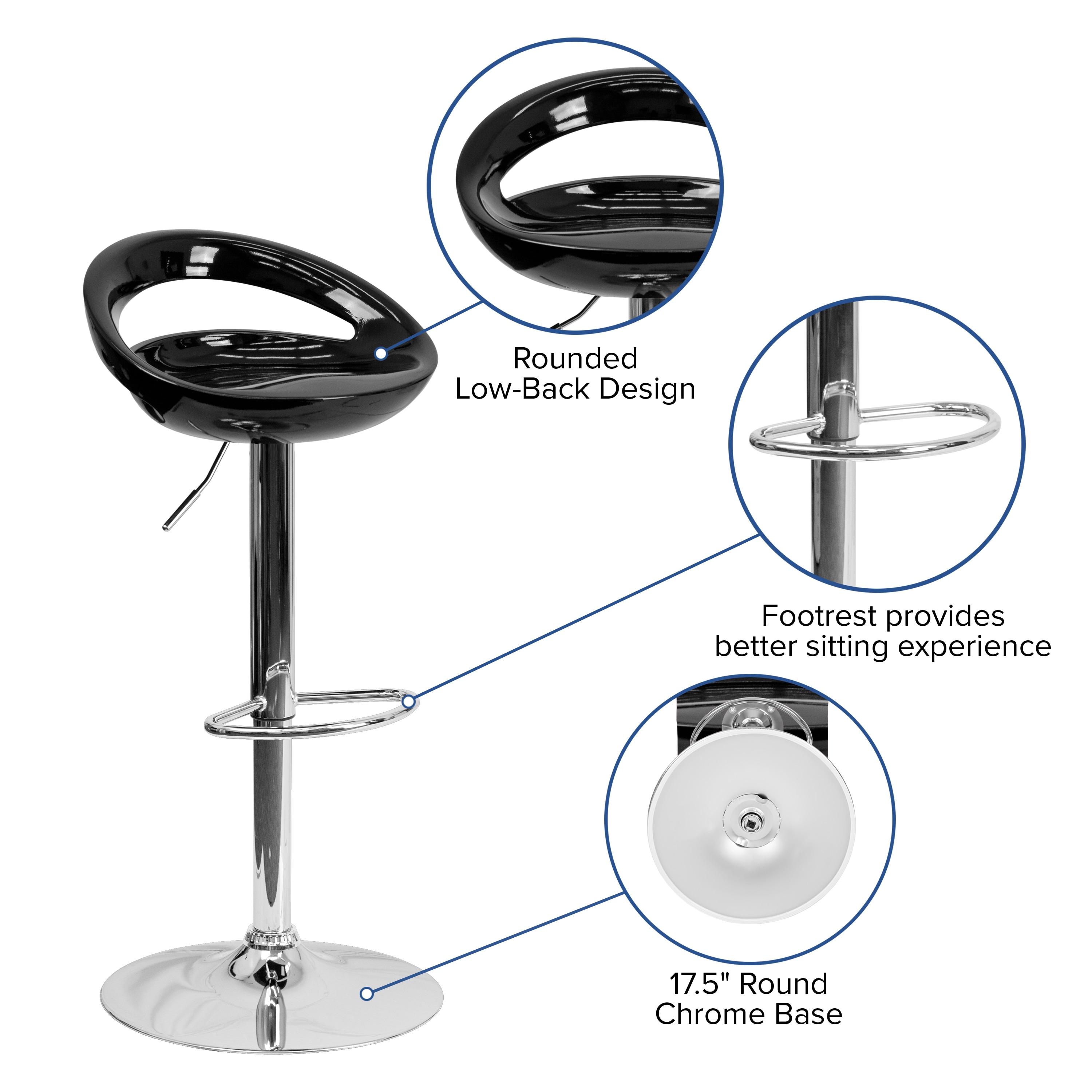 Flash Furniture Contemporary Black Plastic Adjustable Height Barstool with Rounded Cutout Back and Chrome Base