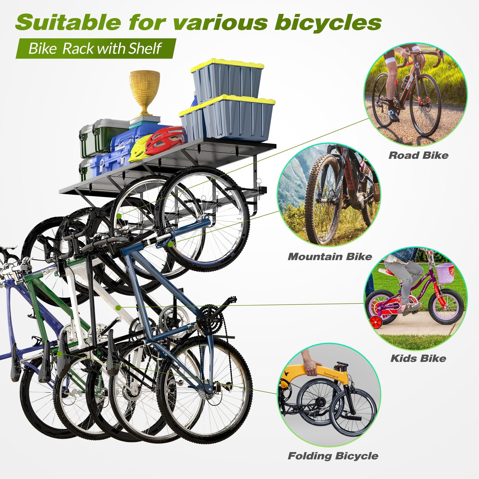 Bike Storage Rack with Shelf, Bike Wall Mount Garage Stand, Bike Hanger Storage Bicycles Hanger Hooks Bike Hooks for Garage Organizer