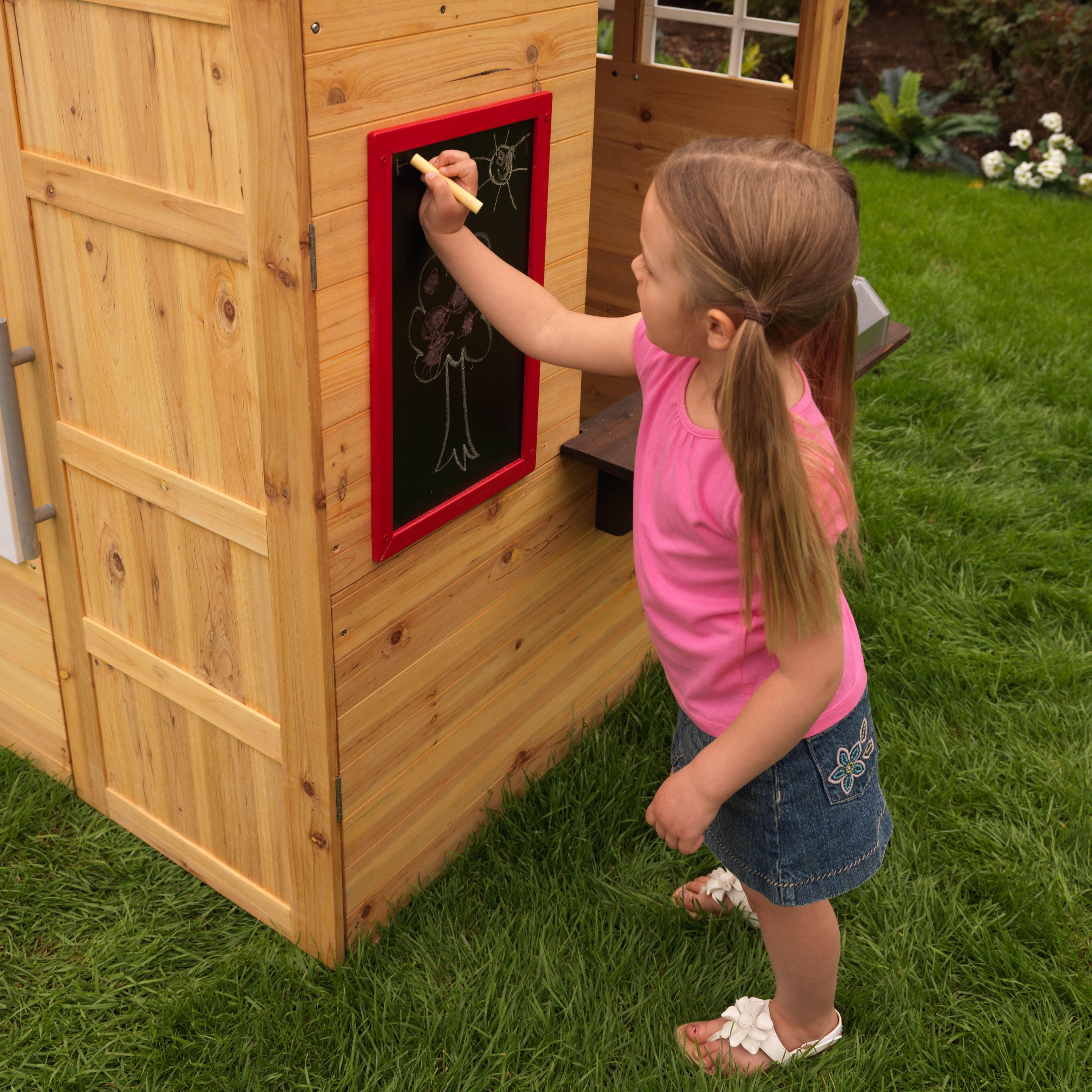 Modern Outdoor Wooden Playhouse with Picnic Table, Mailbox and Outdoor Grill