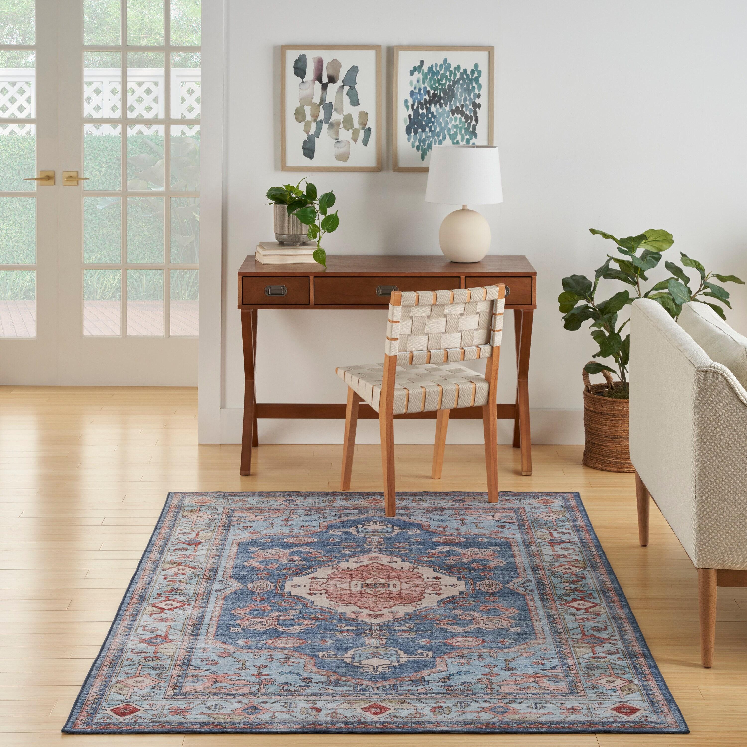 Nourison Fulton Bordered Medallion Non-Slip Flatwoven Indoor Rug Blue 5' x 7'
