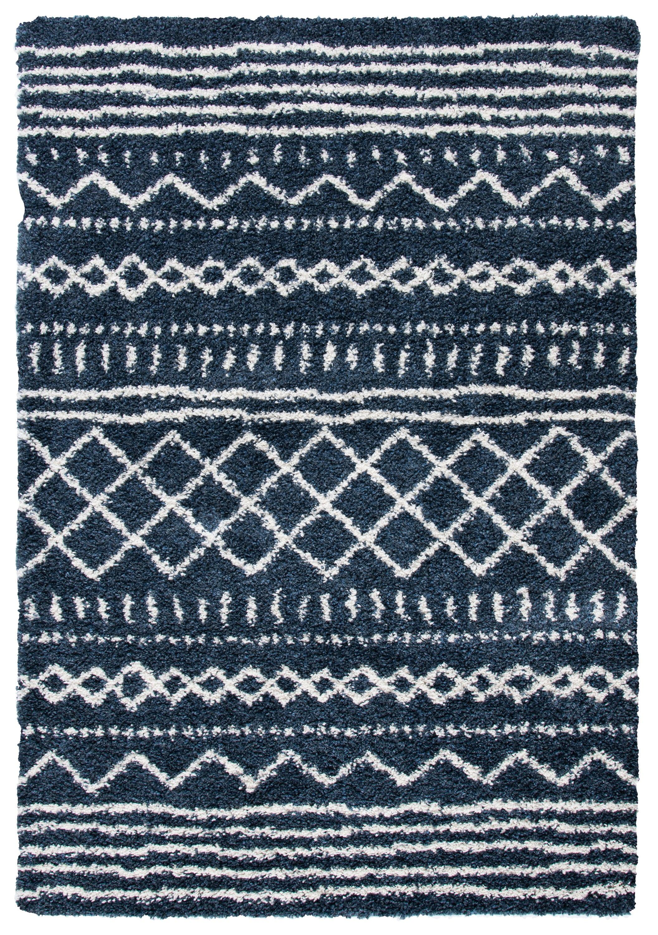 SAFAVIEH Arizona Teagan Geometric Shag Area Rug, Slate Blue/Ivory, 5'1" x 7'6"