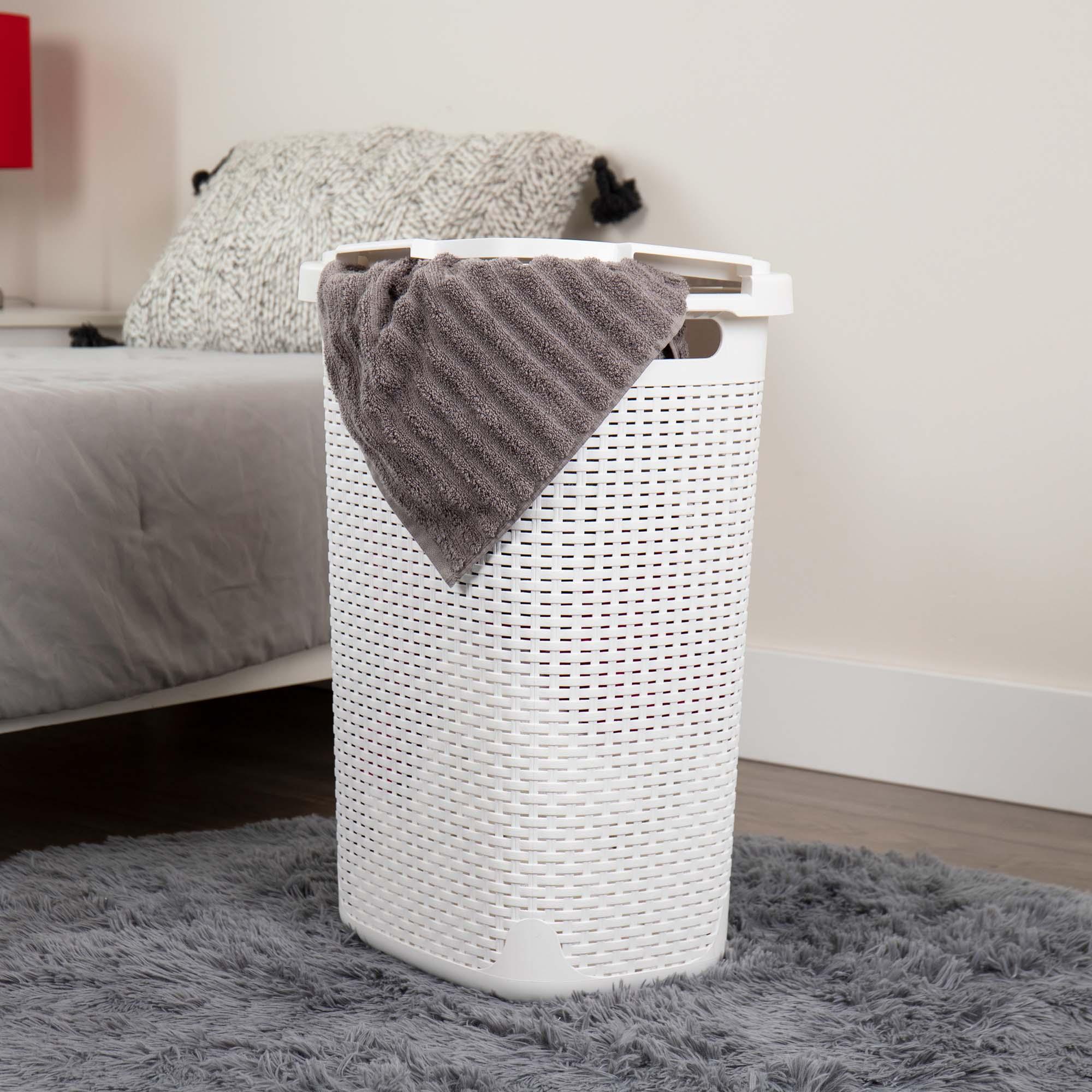 Mind Reader Mind Reader 60L Slim Laundry Hamper, Clothes Basket, Lid, Wicker Style, Plastic, 17.65"L x 13.75"W x 24.15"H, 2-Pack