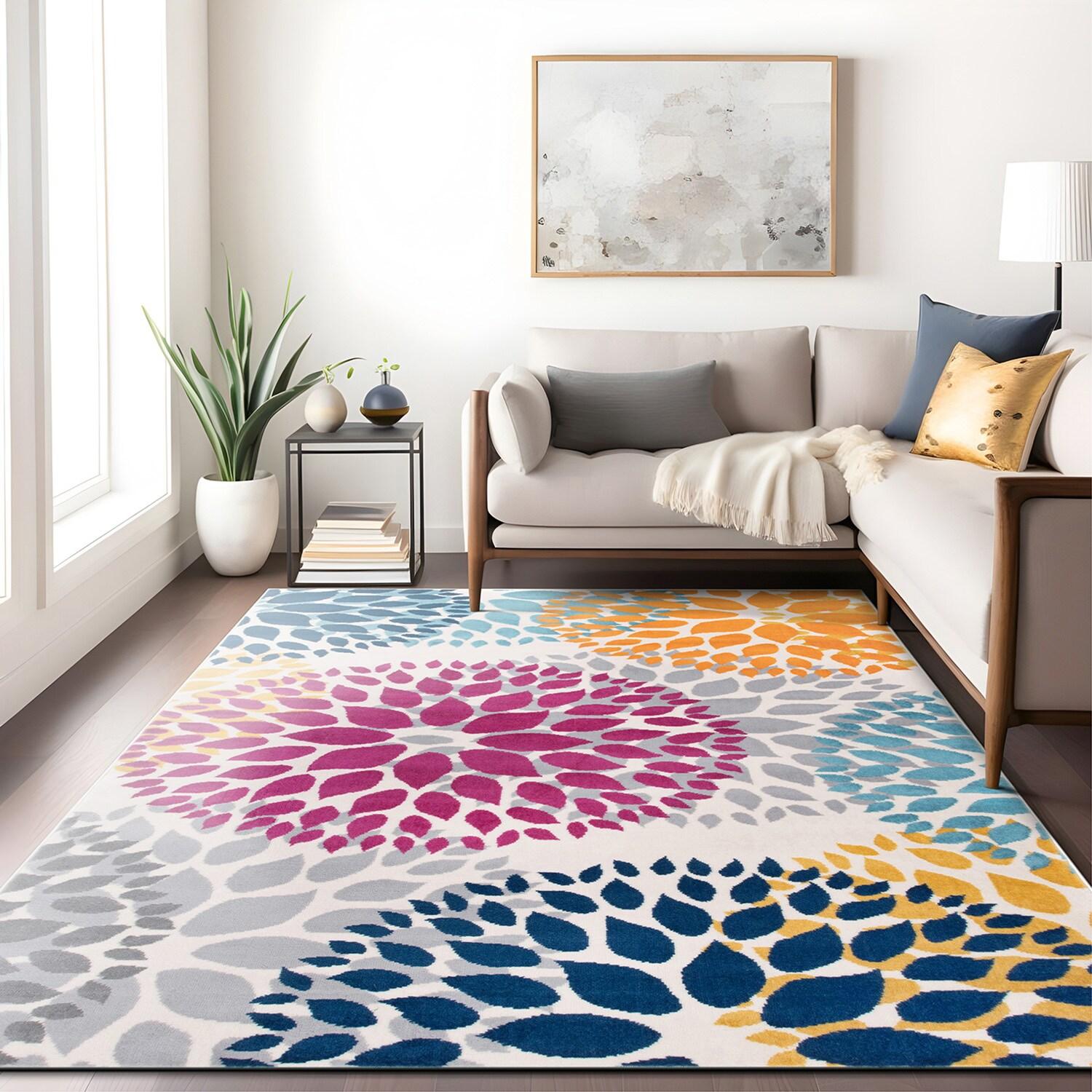 World Rug Gallery Modern Floral Circles Multi 5' x 7' Area Rug